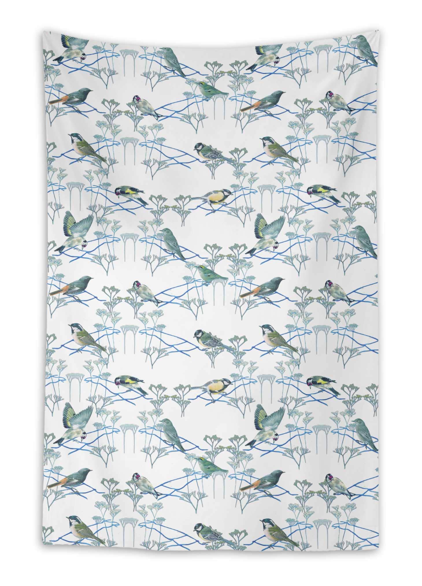 White Sparrow & Goldfinch Printed Fabric Wall Hanging Tapestry - 58 x 58 Inches - Bohemian Dorm Room Decor, Bedroom Aesthetic, Living Room Wall Art - Perfect for Home, Office & Gift Giving