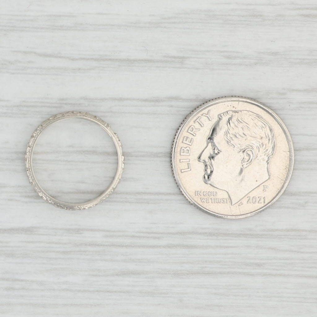 10k White Gold Antique Floral Baby Ring - Dainty Small Size Keepsake Band for Newborns, Christening Gifts & First Birthday Presents