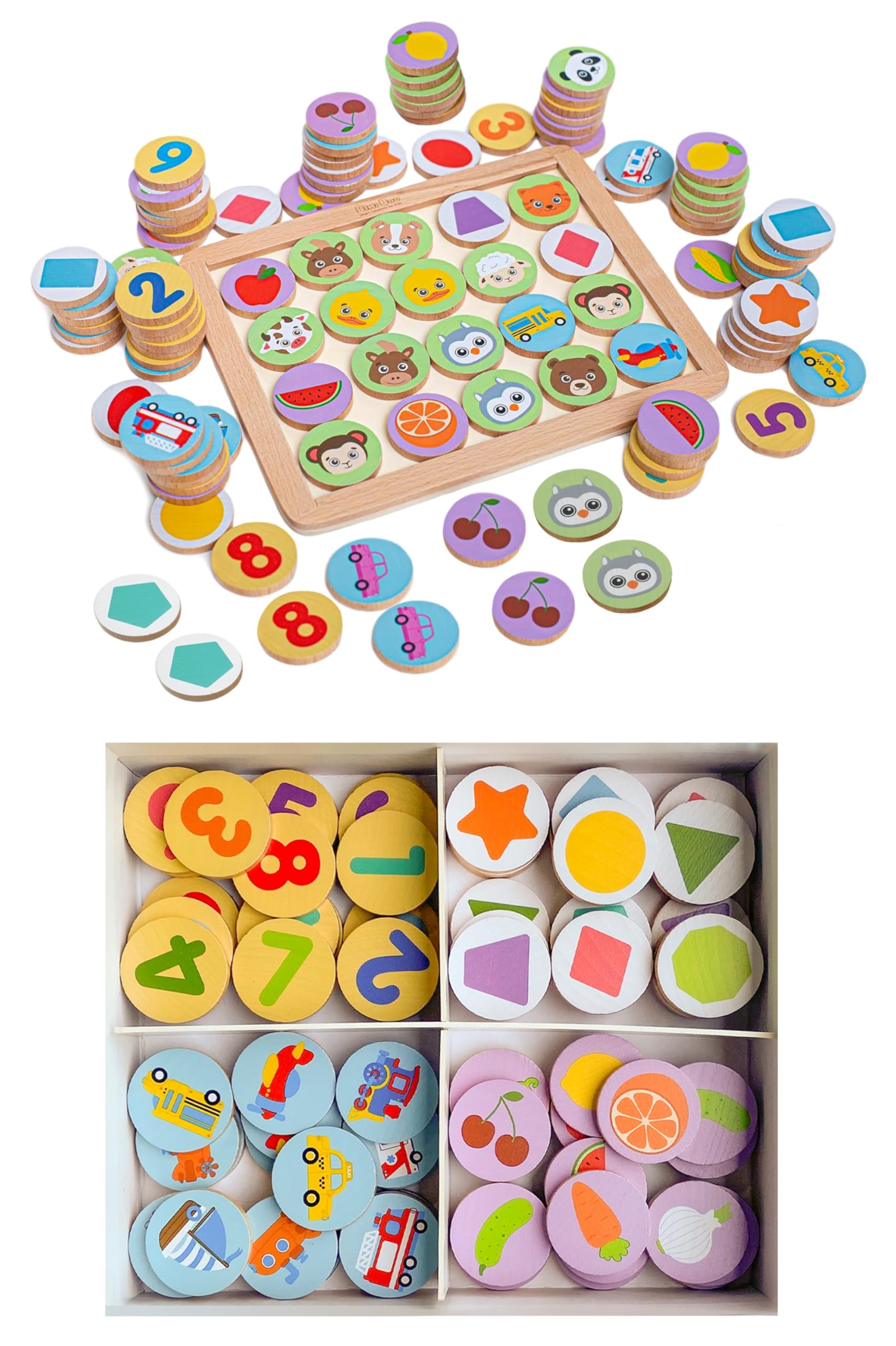 Bimi Boo Wooden Memory Game for Toddlers 3+ - Preschool Learning Toy for Cognitive Development | Fun Matching Game for Kids