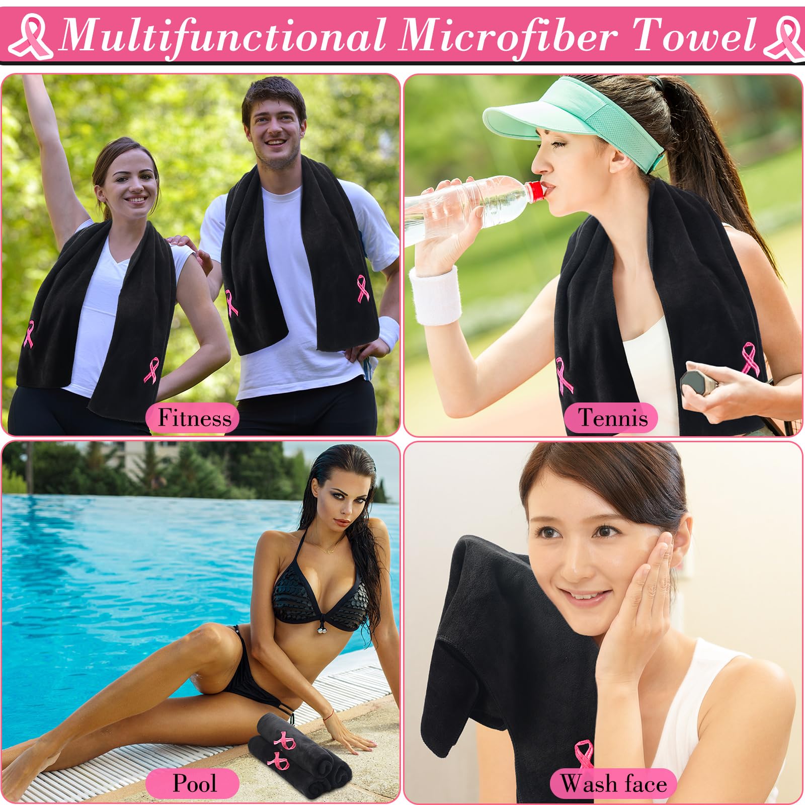 12 Pack Pink Ribbon Breast Cancer Awareness Towels - 9.8