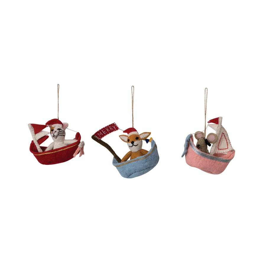 Handmade Wool Felt Animal Ornament - Adorable Sailboat Decor for Christmas Tree, Nursery, or Home Decoration | Perfect Gift for Animal Lovers