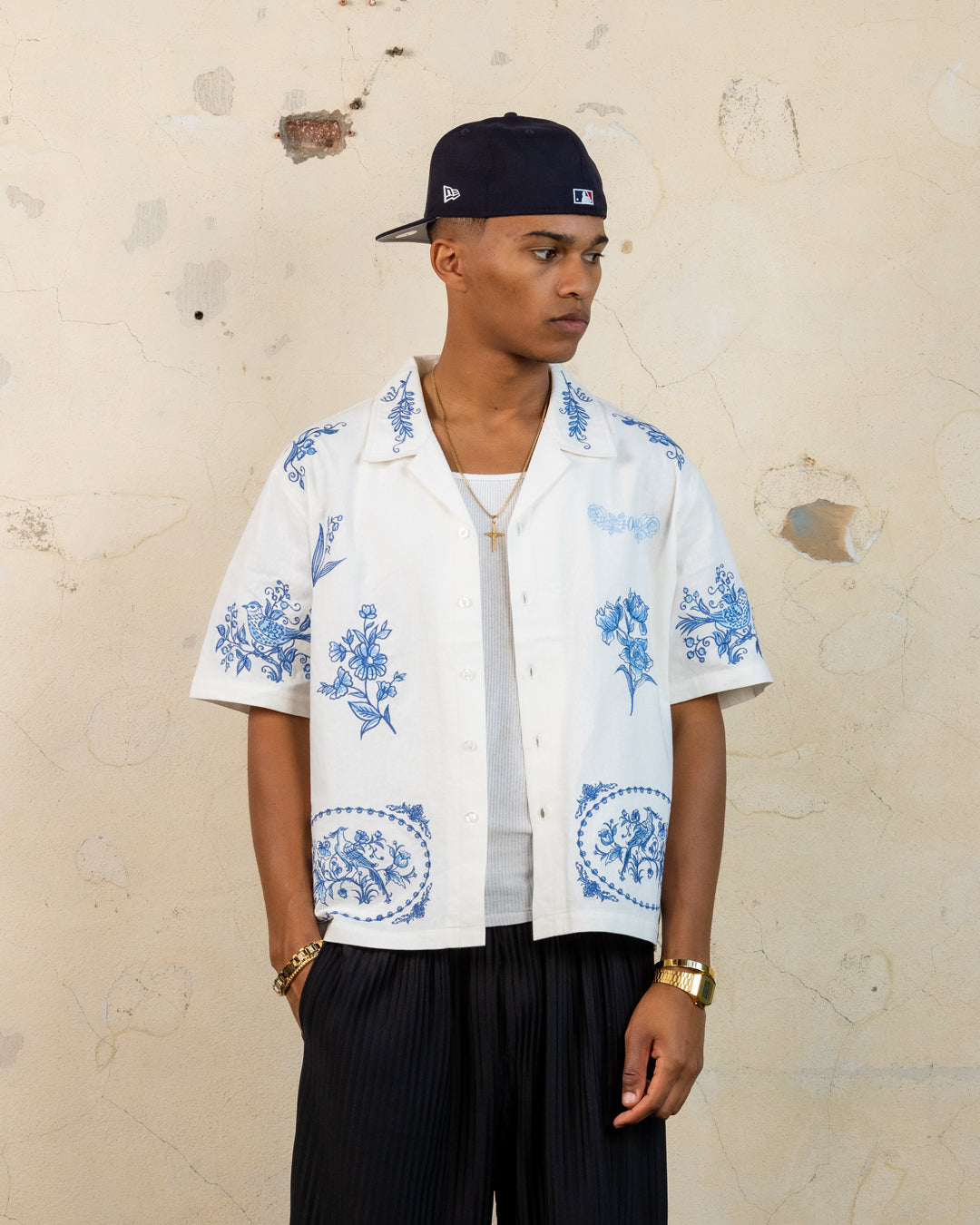 404 Ceramic Embroidered Button Up T-Shirt for Men - Vintage Style Casual Shirt - Perfect for Office, Date Night & Summer Outfits