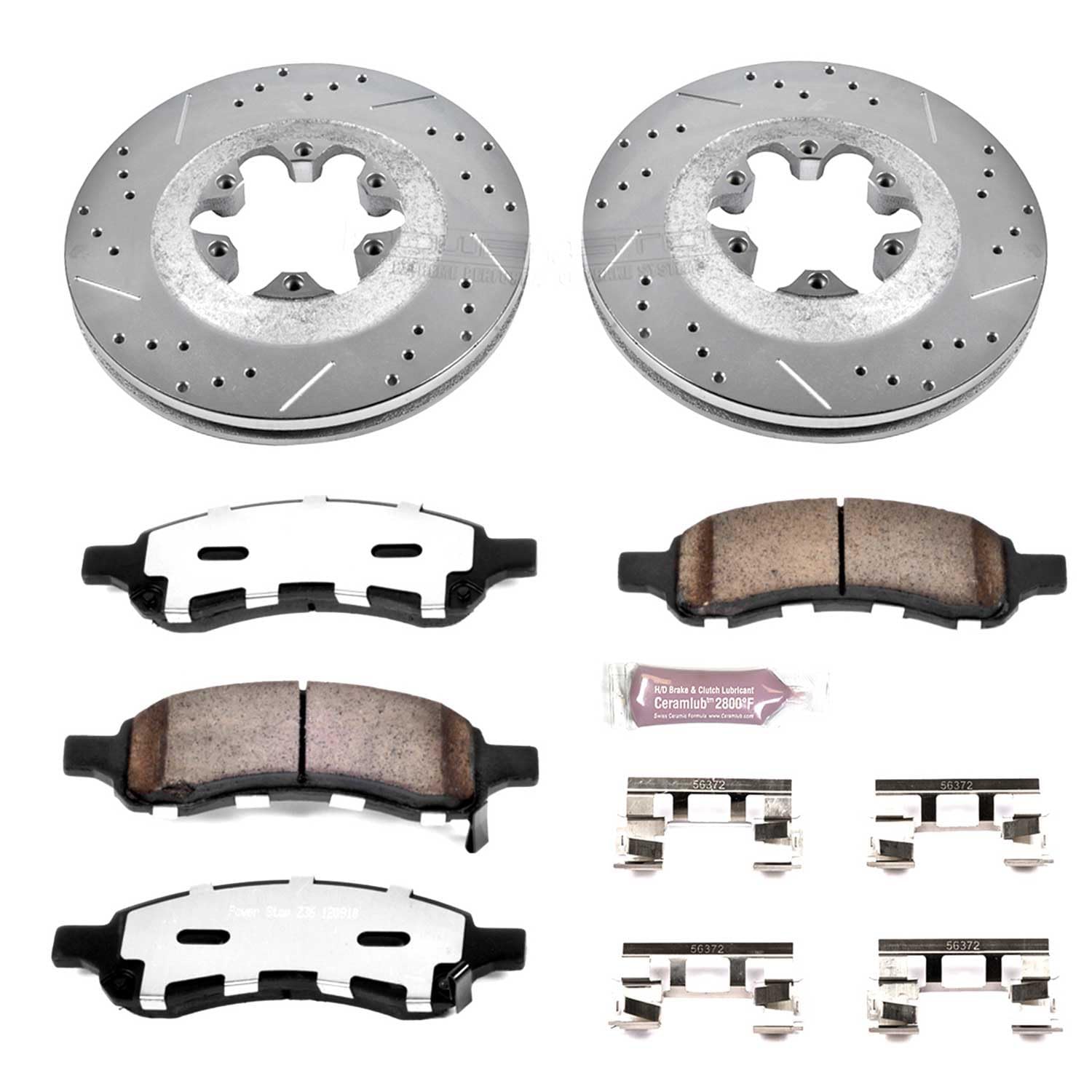 Power Stop K5405-36 Z36 Truck & Tow Brake Kit - Carbon Fiber Ceramic Brake Pads with Drilled & Slotted Rotors | Heavy Duty Braking for Towing, Hauling & Off-Road Use