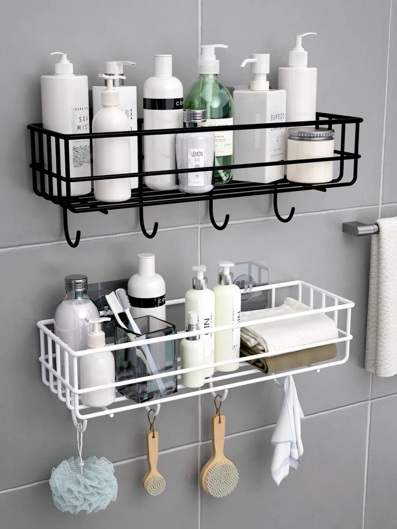 Oslen Self-Adhesive Multipurpose Bathroom Shelf Organizer - Wall Mounted Storage Rack for Bathroom Accessories - White Bathroom Shelves for Home Organization - Perfect for Shower, Toiletries and Towel Storage
