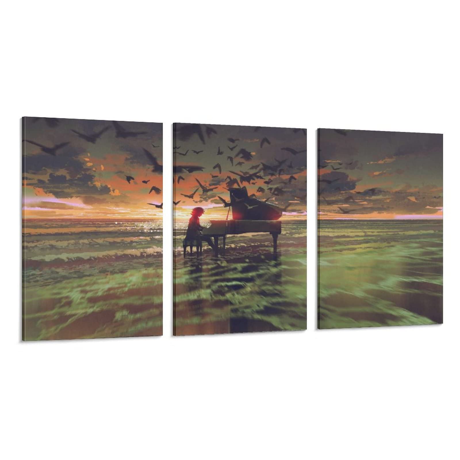 Beach Piano Canvas Wall Art Poster - 08x12inch (20x30cm) Aesthetic Room Decor for Bedroom & Living Room - Perfect for Coastal Theme, Music Lover Gifts & Home Interior Design