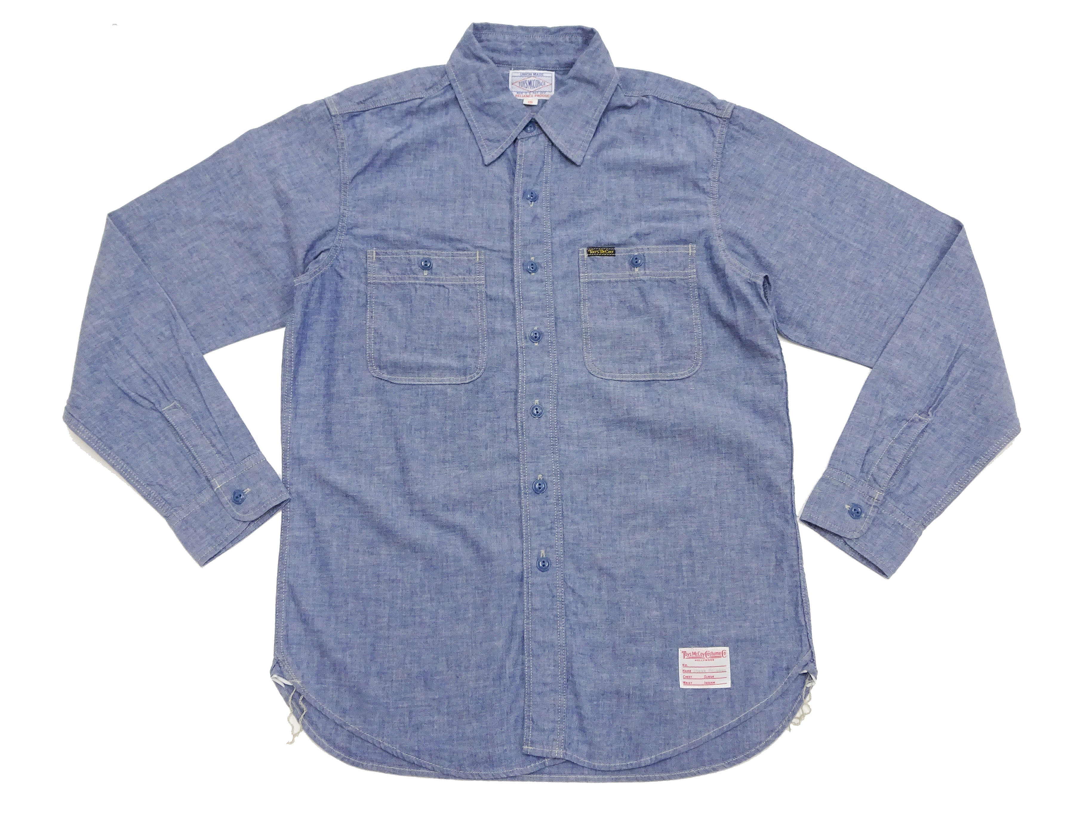 TOYS McCOY Men's Steve McQueen Blue Chambray Work Shirt - Long Sleeve Button Up Casual & Office Wear - TMS2407 | Perfect for Vintage Style Outfits, Date Nights and Business Casual Occasions