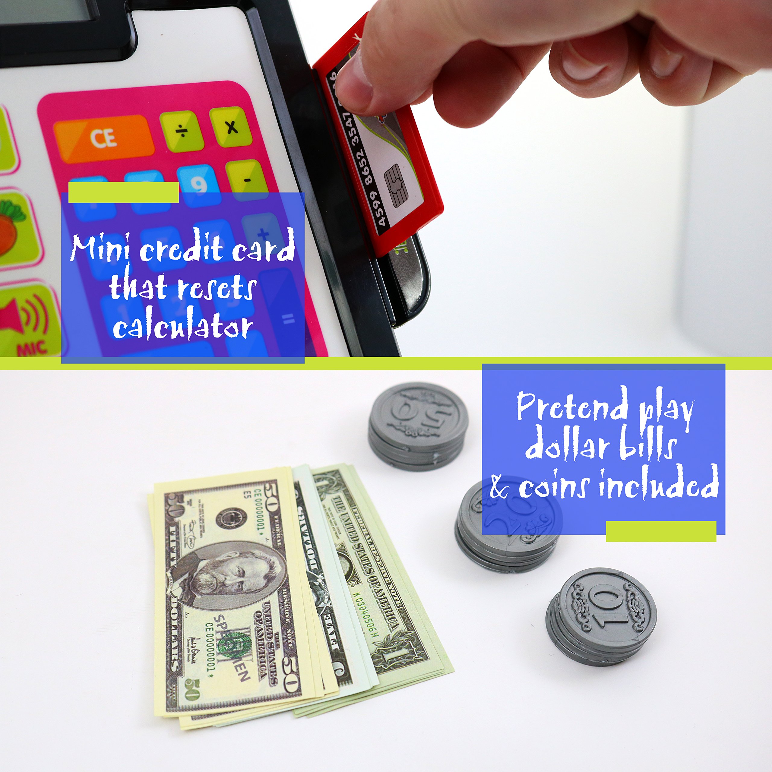 Big Mo's Toys Cash Register Play Set for Kids - 27 Piece Pretend Play Grocery Store Supermarket Toy with Fake Money, Play Food, Electronic Lights & Sounds | Educational Role Play Toy for Preschool Learning & Family Fun