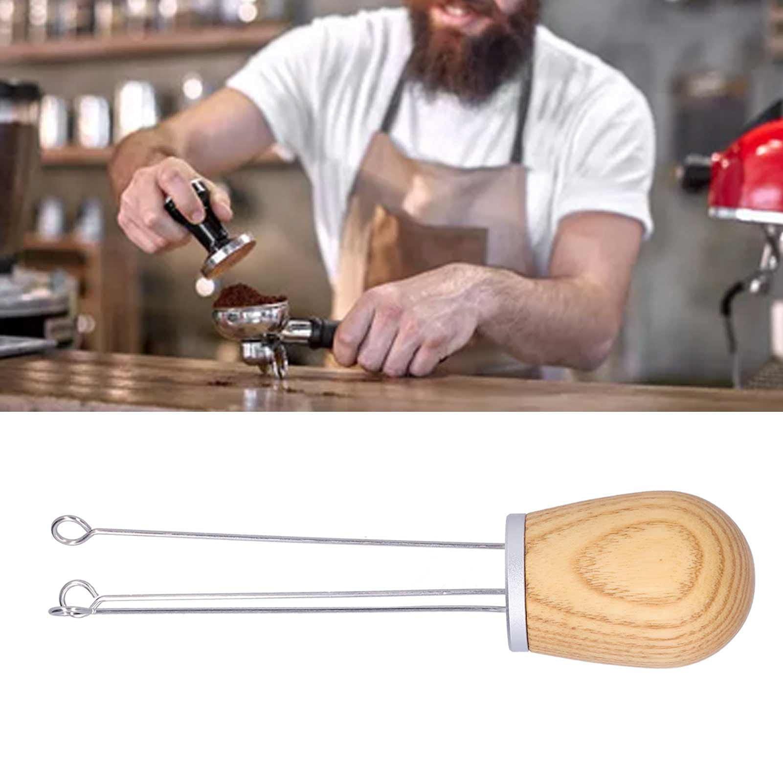 Professional Coffee Distribution Tool - Needle Distributor for Espresso Grounds, Home Barista & Coffee Shops (Silver Cover, Ash Wood Handle, Blue Base) - Perfect for Latte Art & Consistent Tamping