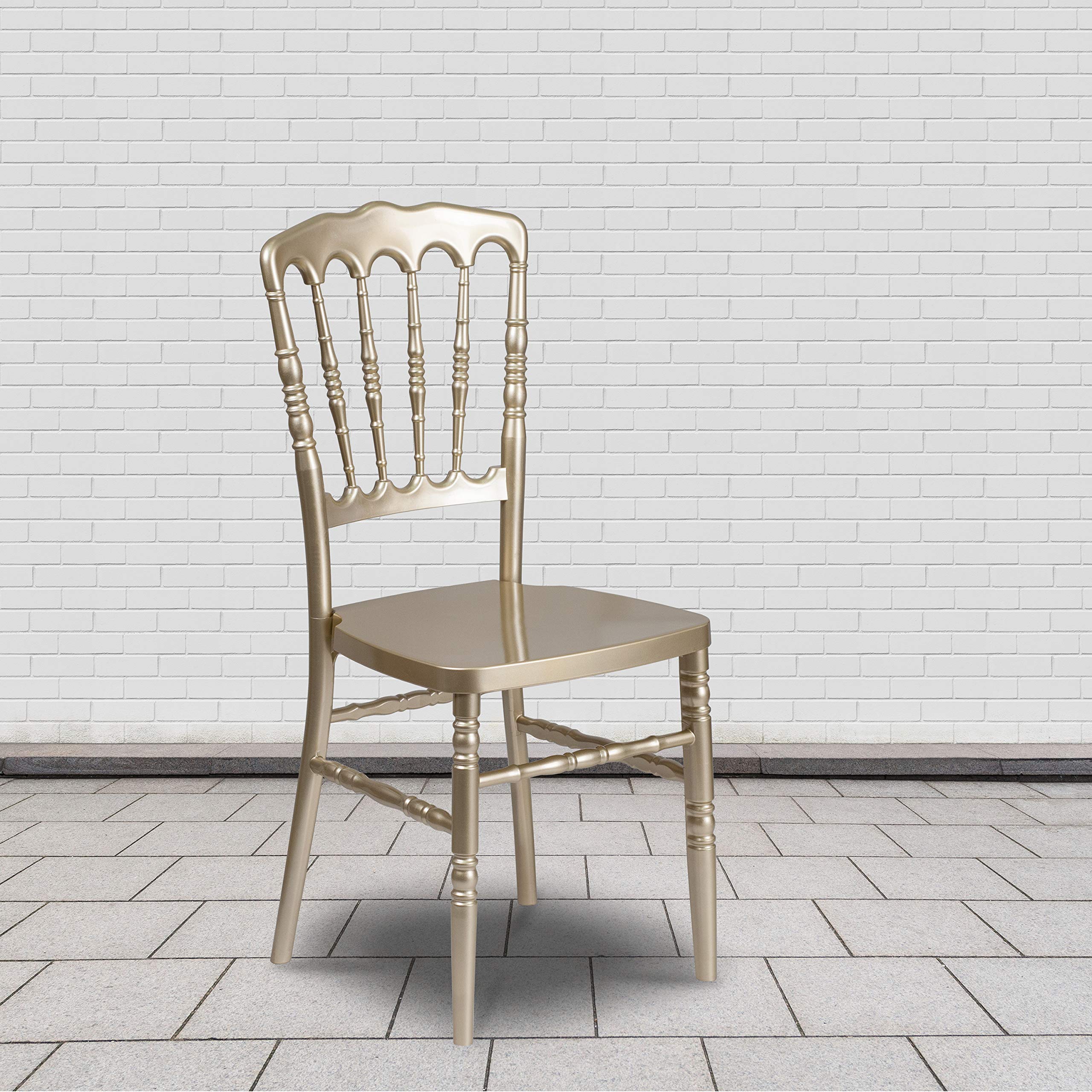 2 Pack Gold Resin Stacking Napoleon Chairs - Elegant Banquet & Event Furniture for Weddings, Parties, and Outdoor Gatherings
