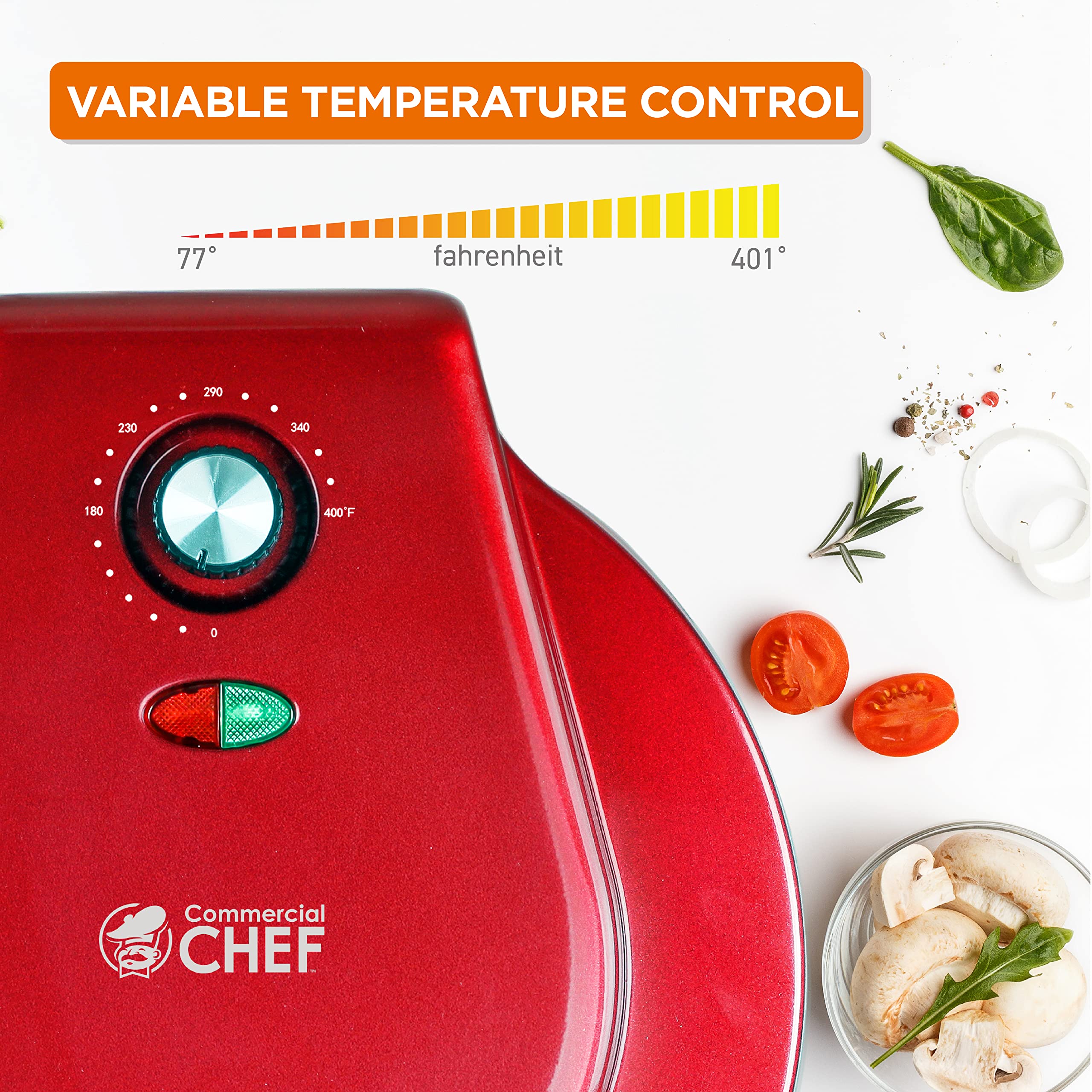 Commercial Chef Countertop Pizza Maker - Electric Indoor Grill & Quesadilla Maker with Adjustable Temperature Control - Perfect for Home, Restaurant & Party Cooking