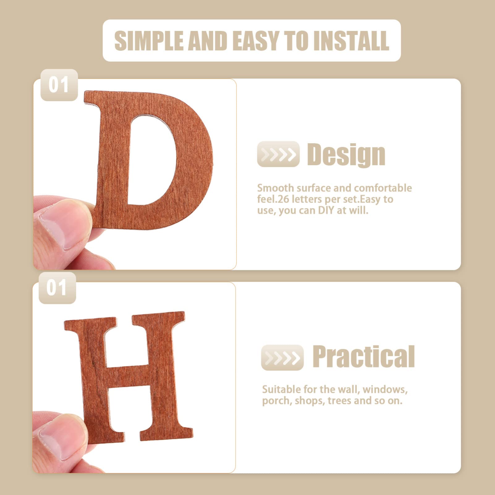 26pcs Brown Wooden Alphabet Letters for DIY Crafts - Wood Slice Art, Home Decor, Wedding, Nursery, Scrapbooking & Party Decoration