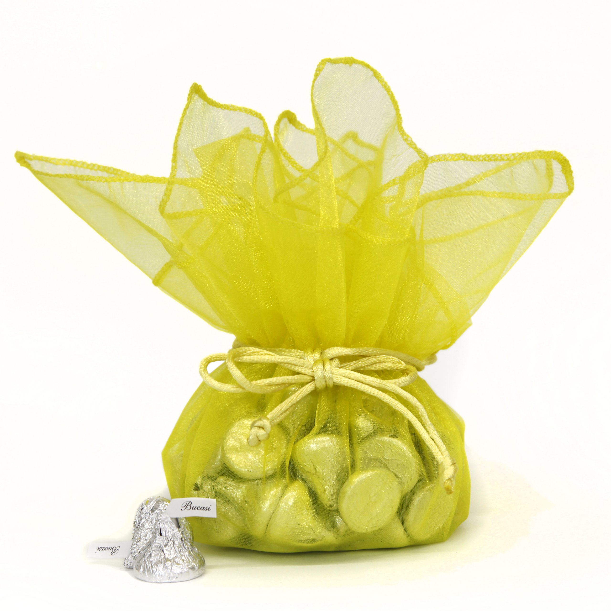 30 Pack Yellow Organza Gift Bags - Premium Designer Fabric Party Favors for Weddings, Baby Showers & Birthday Celebrations - Elegant Gift Packaging Pouches