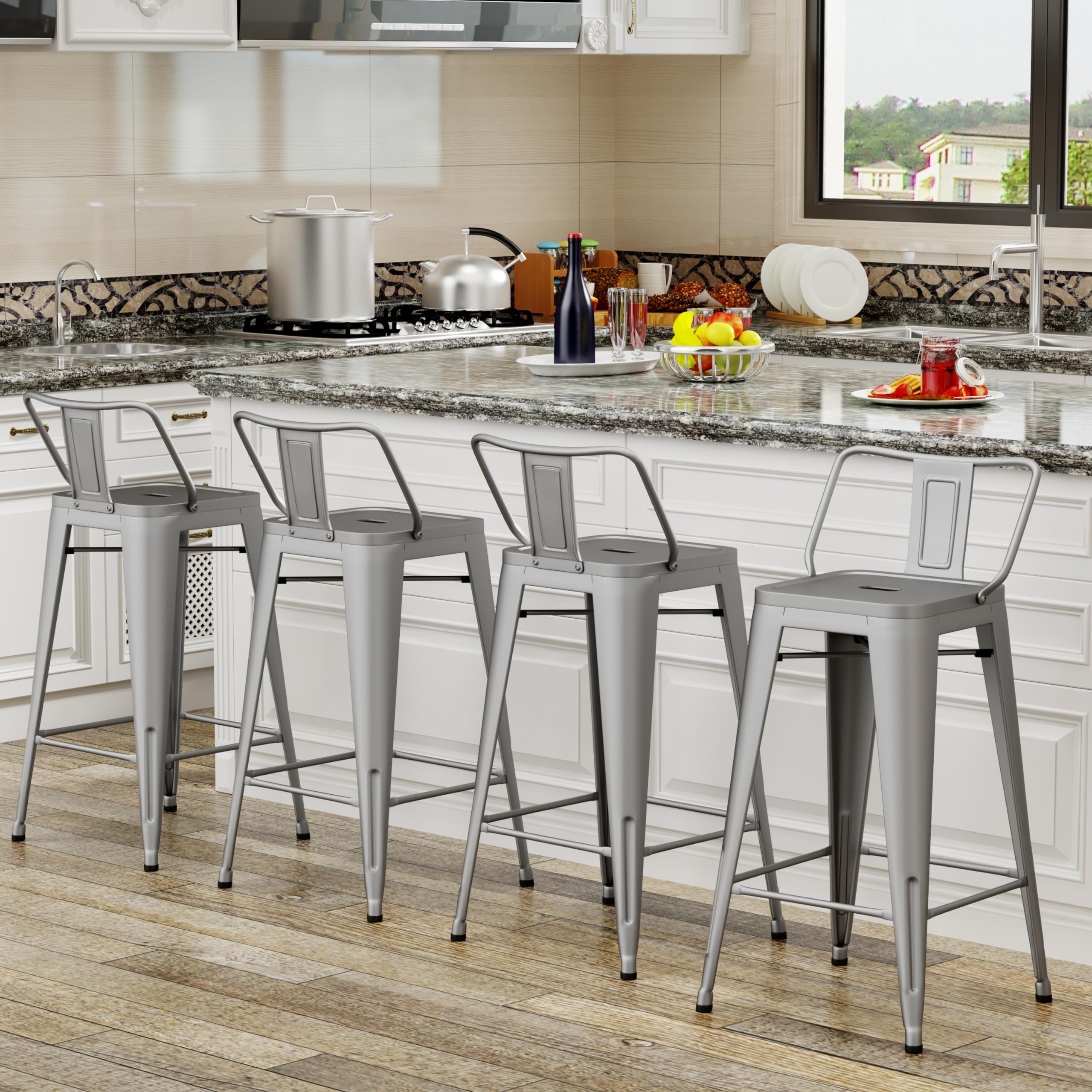 **4-Pack Industrial Metal Bar Stools with Back - 26