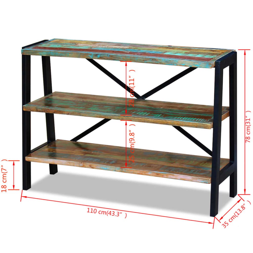 3-Tier Solid Reclaimed Wood Sideboard Cabinet - Rustic Storage Cabinet for Living Room, Dining Room, Bedroom & Kitchen - Perfect for Hallway Storage, Buffet Serving & Home Organization