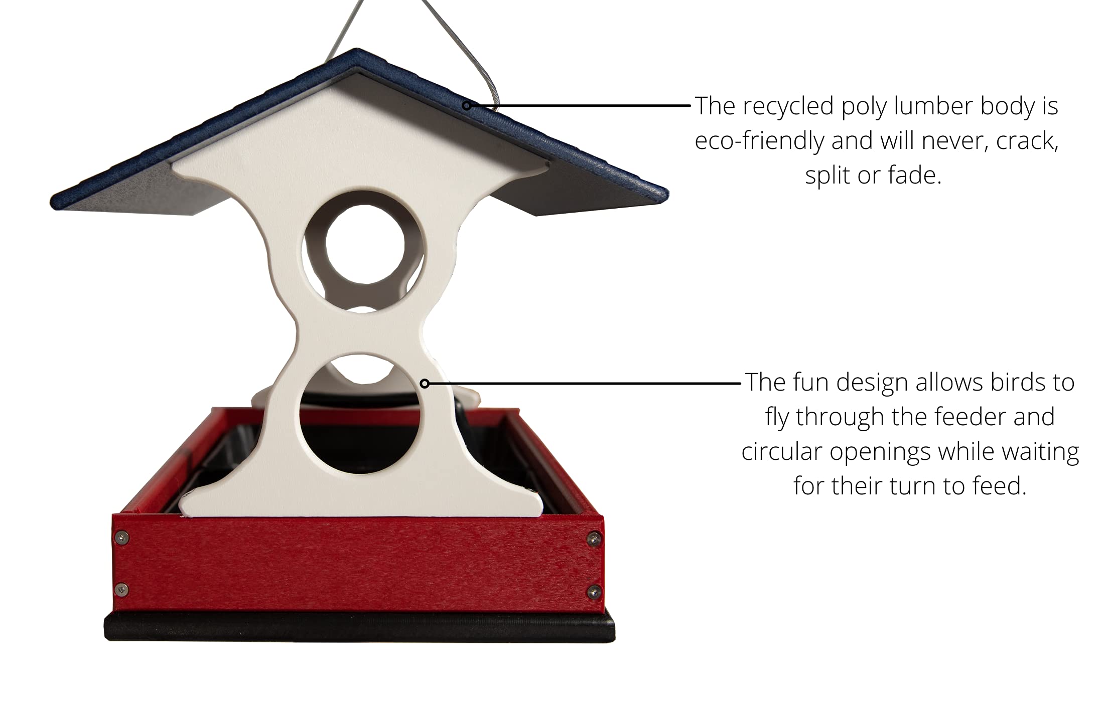 Patriotic Large Fly-Thru Bird Feeder with Universal Mounting Pole Kit - Holds 8 Cups of Wild Bird Seed - Perfect for Backyard Bird Watching & Outdoor Decoration