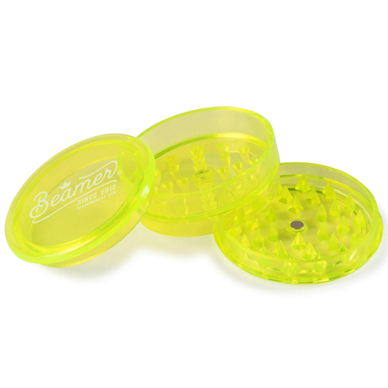 Beamer Crown Logo 3-Piece 63mm Acrylic Herb Grinder - Transparent Neon Green with Free Sticker | Premium Weed Grinder for Herbs & Spices | Perfect for Home Use, Travel & Gifting