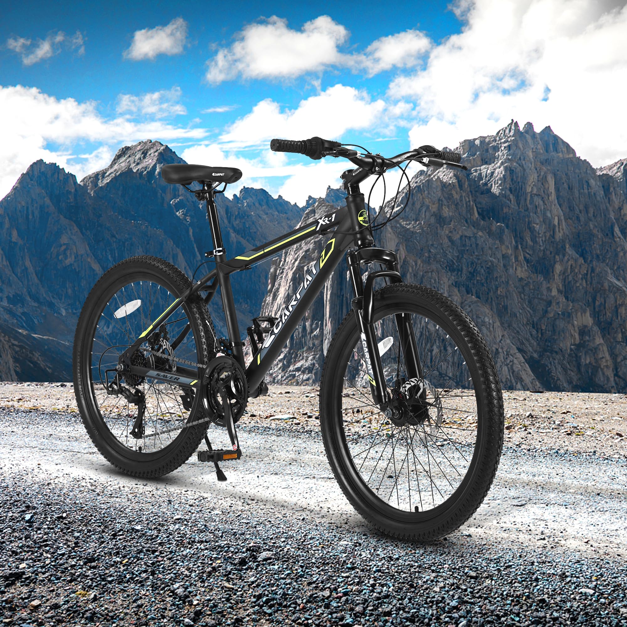 **24/26 Inch High Carbon Steel Mountain Bike - 21-Speed MTB with All-Terrain Tires, Suspension Fork & Dual Disc Brakes for Men & Women - Perfect for Trail Riding, Commuting & Outdoor Adventures**