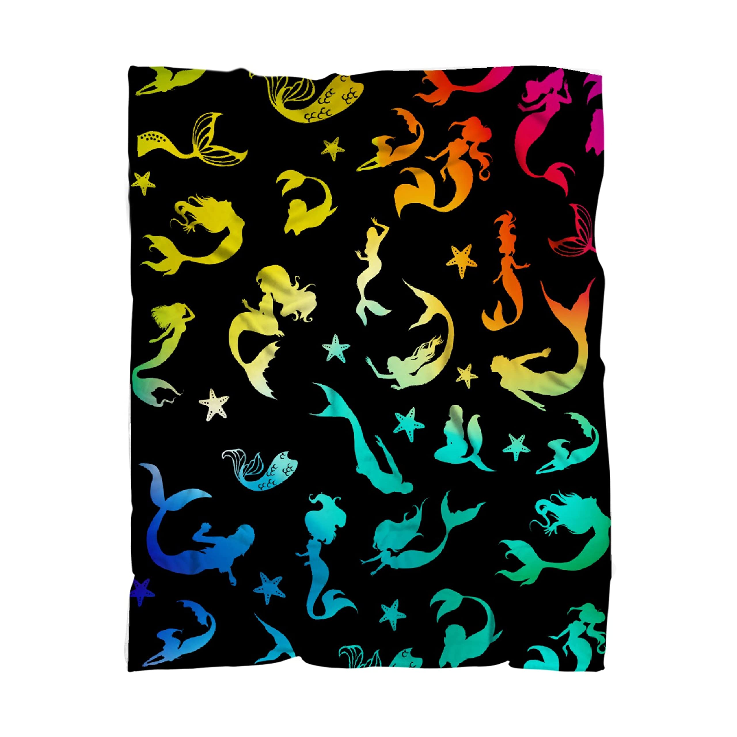 Mermaid Starfish Flannel Fleece Bed Blanket - Lightweight & Cozy All-Season Throw for Bedroom, Sofa, Couch - 120x90 Inch Soft Blanket Gift for Family, Friends - Perfect for Lounging, Movie Nights & Home Decor