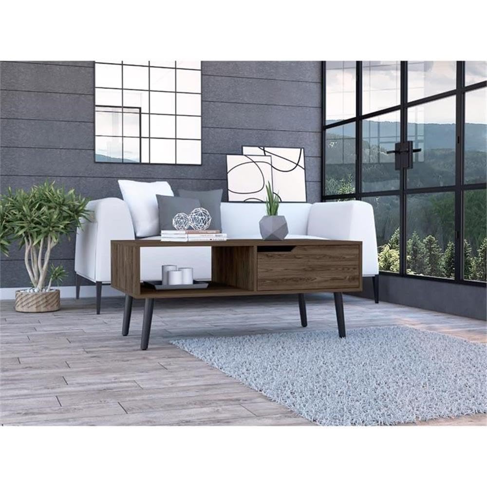 TUHOME Oslo Coffee Table - Brown Engineered Wood Living Room Table - Modern Scandinavian Design for Small Spaces, Apartments & Home Decor