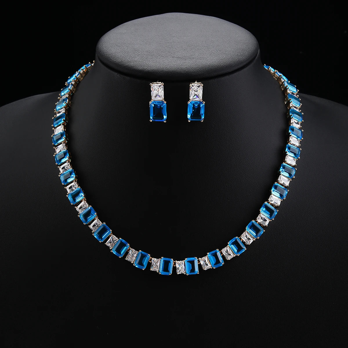Luxury Square Cubic Zirconia Necklace and Earrings Set for Women - Elegant Wedding Bridal Jewelry Accessories - Perfect for Bridal Showers, Anniversaries & Formal Events