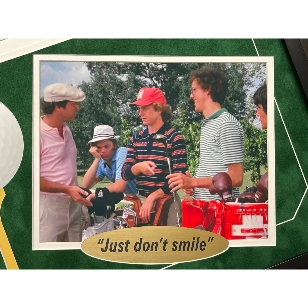 Chevy Chase Autographed Caddyshack Movie Memorabilia - Signed Flag Frame Collage with COA & Bushwood Pin - Perfect for Golf Fans & Movie Collectors - Home Theater Decor, Man Cave Gift, Sports Bar Display