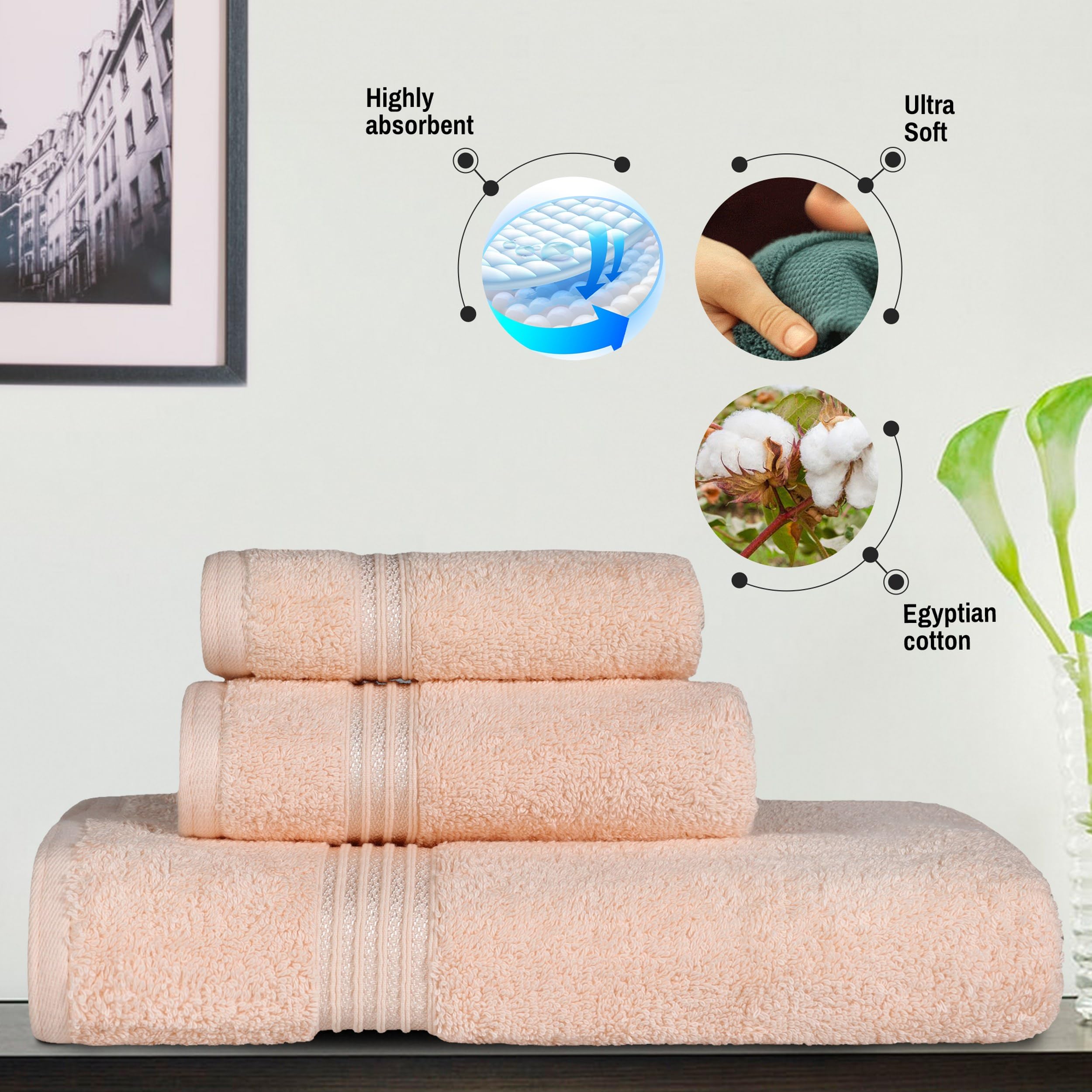 Premium BNM Egyptian Cotton 8-Piece Towel Set - Ultra Soft & Absorbent Bath, Hand & Face Towels for Luxury Bathroom, Master Suite & Guest Bath Decor - Includes 2 Bath Towels, 2 Hand Towels & 4 Washcloths - Quick Dry, Hypoallergenic - Perfect for Spa Days, Hotel-Style Bathrooms & Thoughtful Housewarming Gifts (Peach)