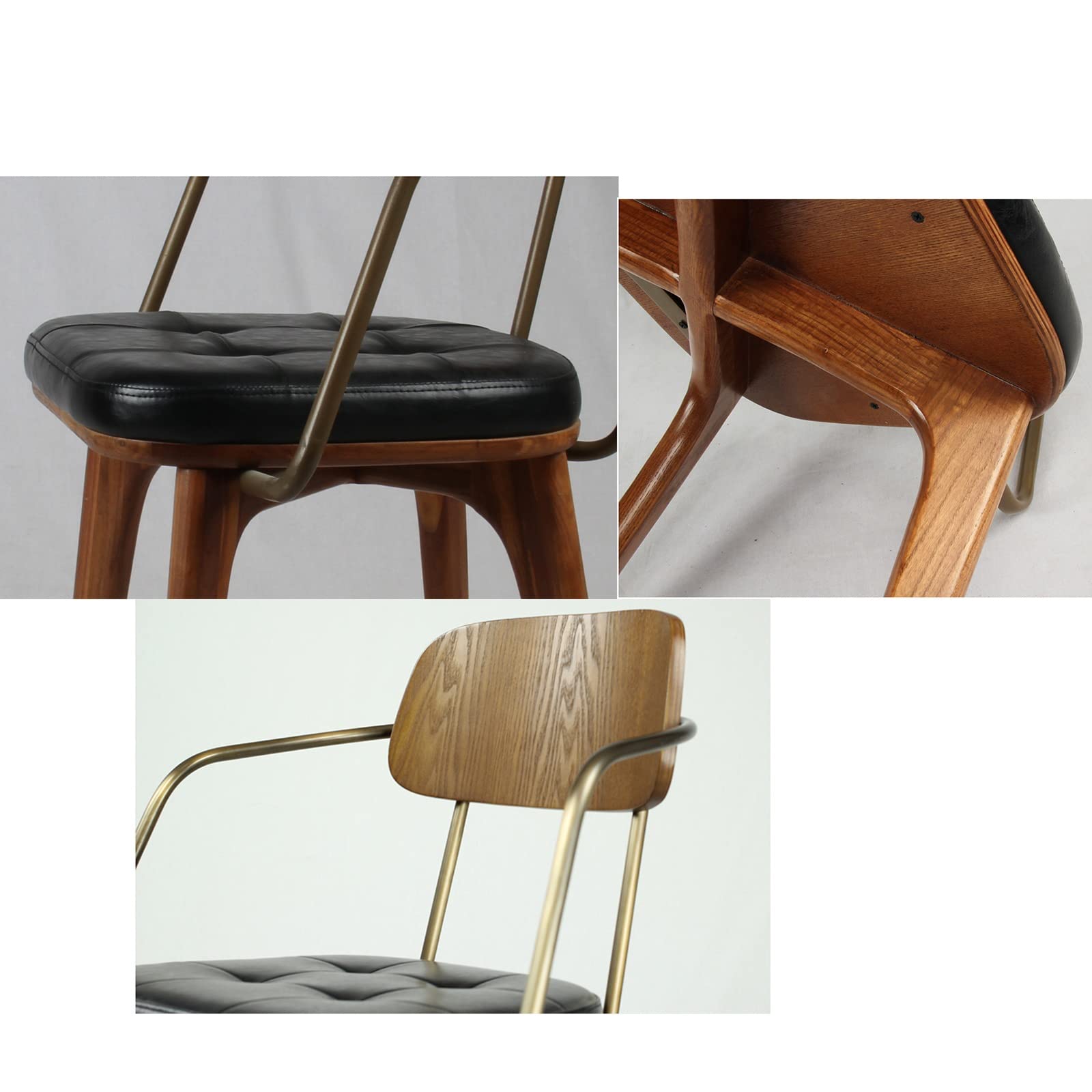 Industrial Metal and Solid Wood Coffee Chair - Modern Leather Dining Chair with Armrests - Soft Cushioned Designer Chair for Home, Cafe, and Office (Color: F)