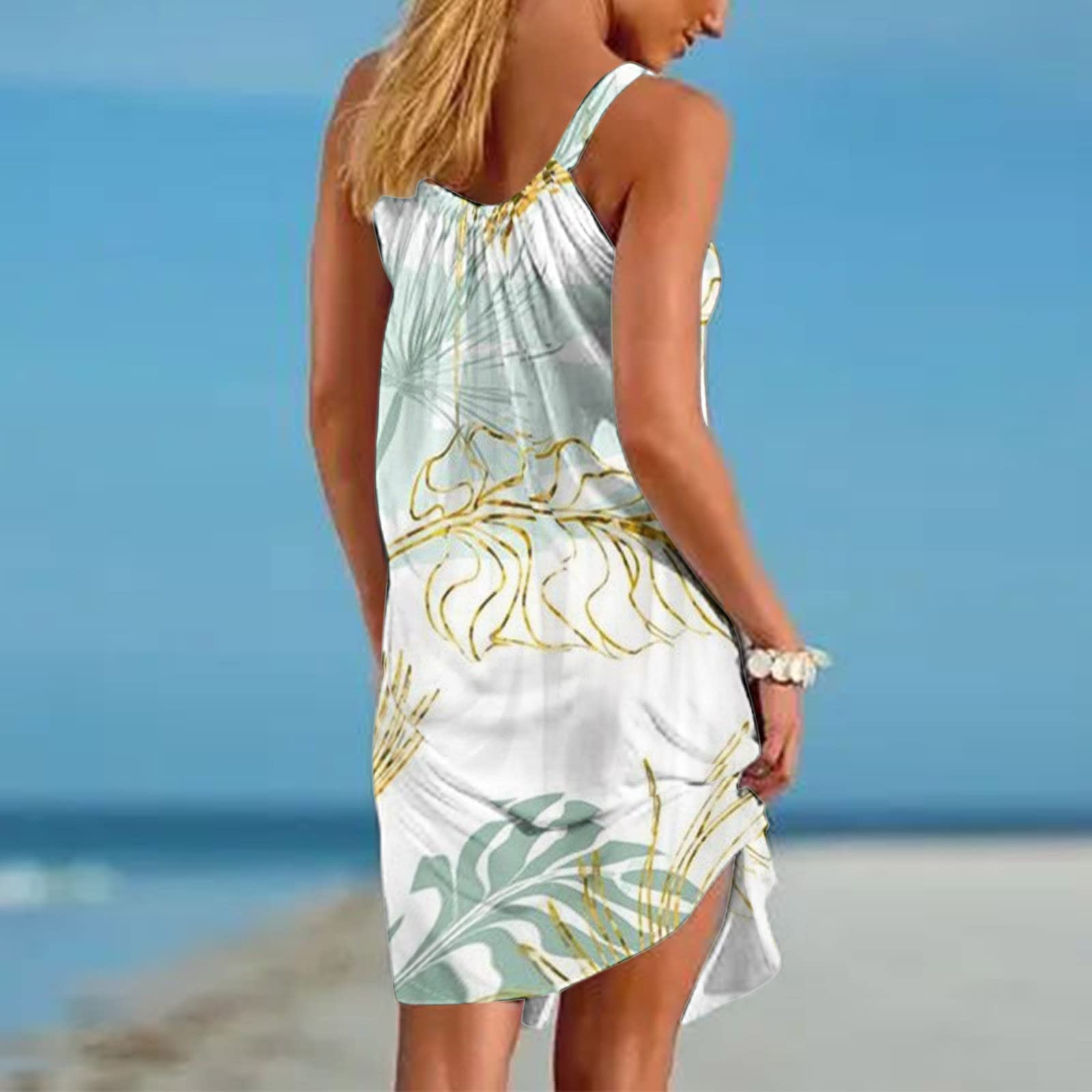 Women's YOG Summer Sling Tank Dress - Hawaiian Print Loose Vacation Sundress for Beach, Pool & Casual Outings | Flowy Comfort for Tropical Getaways & Summer Fashion