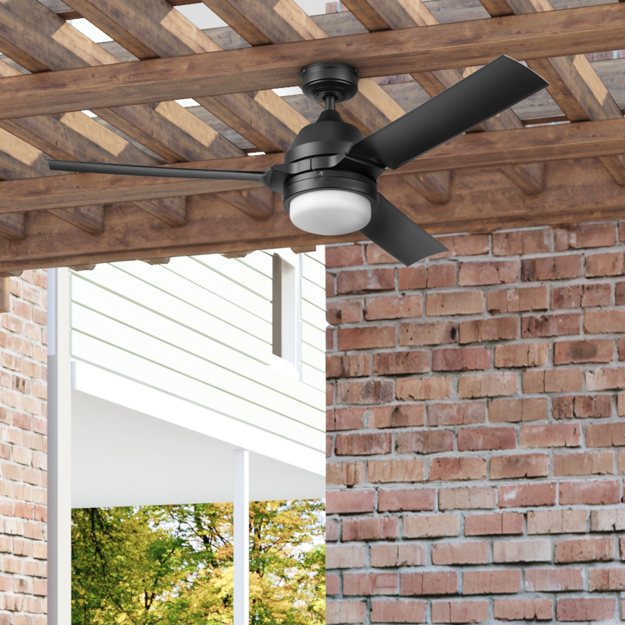 54 Inch Honeywell Port Isle Matte Black Ceiling Fan with Light Kit and Remote Control - Perfect for Living Room, Bedroom, and Outdoor Patio Cooling