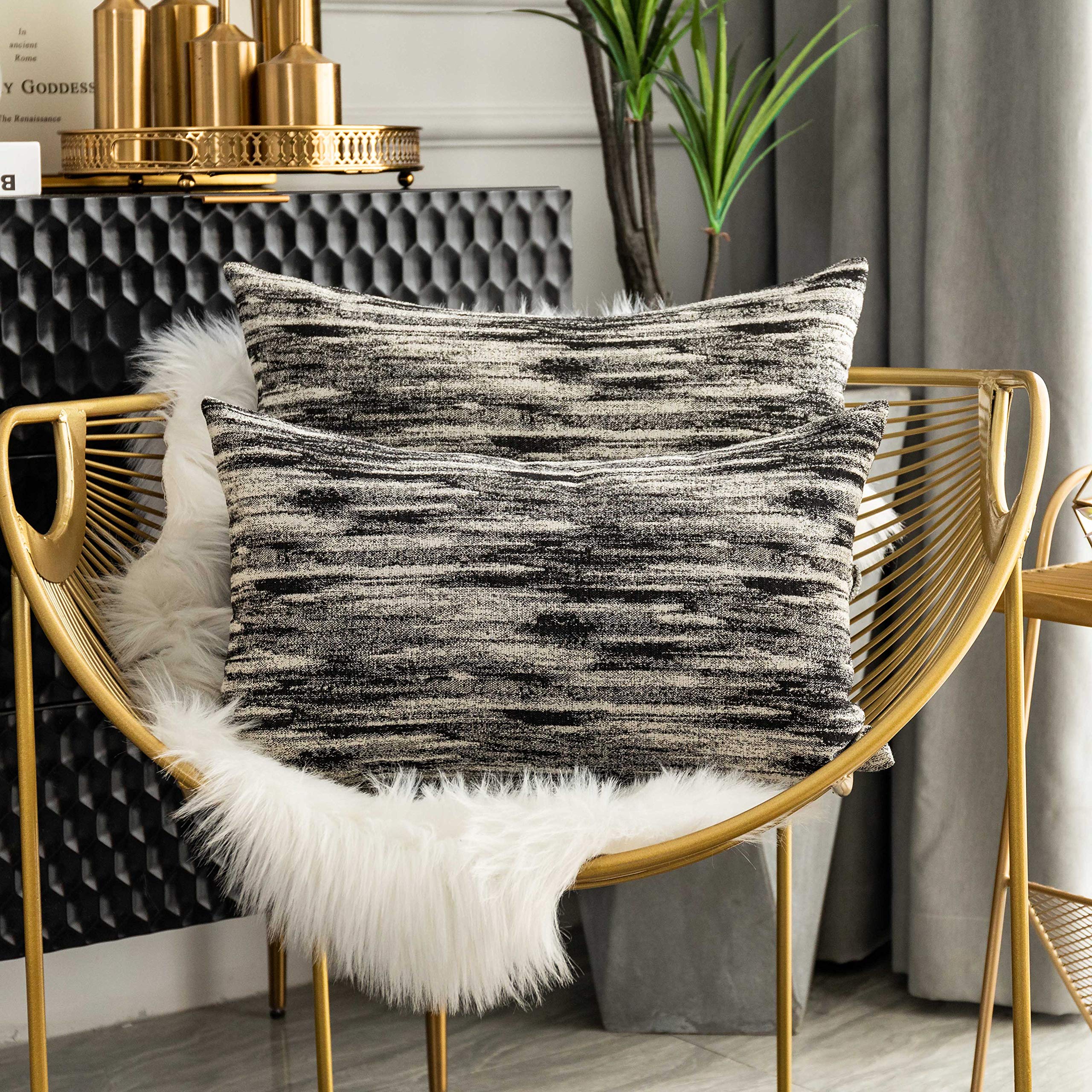Stylish Black and White Decorative Pillow Covers Set of 2 - 12x20 Inches (30x50cm) for Sofa, Bed & Living Room - Modern Lumbar Throw Pillow Covers for Home Decor