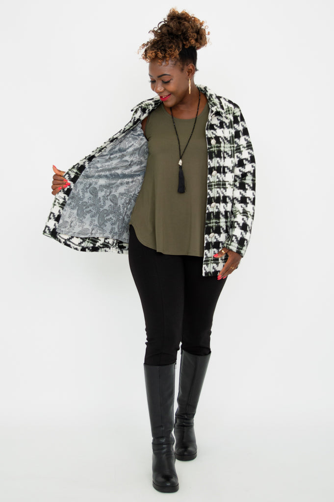 Cherie Houndstooth Coat for Women - Classic Wool Blend Winter Jacket with Pockets | Perfect for Office, Parties & Cold Weather Fashion