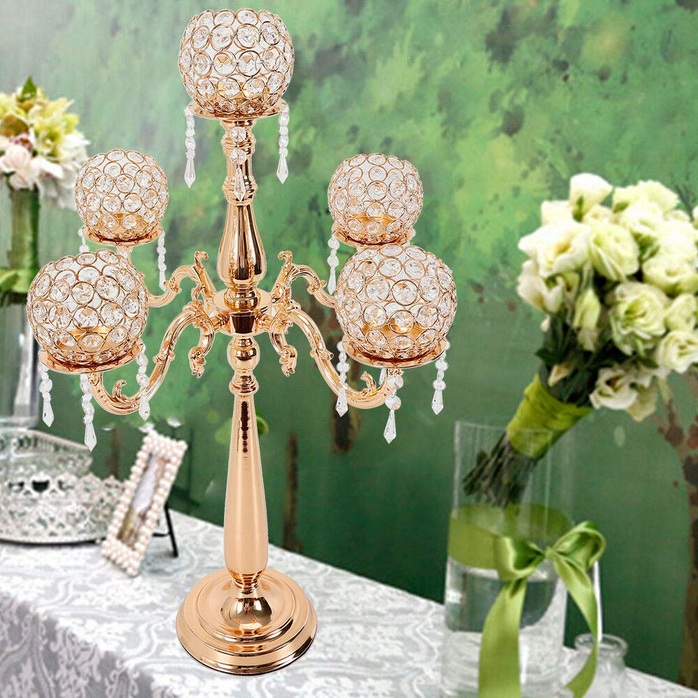 5-Arm Crystal Candle Holders Gold - 29.1