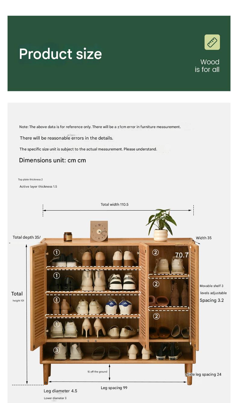 Solid Oak Wood Modern Shoe Cabinet with Storage - Stylish Entryway Organizer for Home & Office