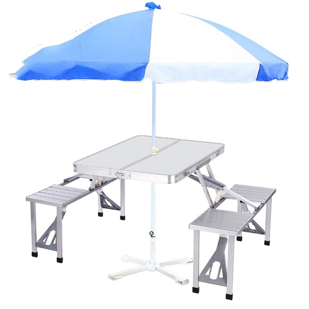 4-Person Aluminum Folding Picnic Table Set with Umbrella Hole & Chairs - Portable Lightweight Camping Dining Table for Indoor Outdoor Use - Perfect for Backyard BBQs, Beach Trips, and Tailgating Parties