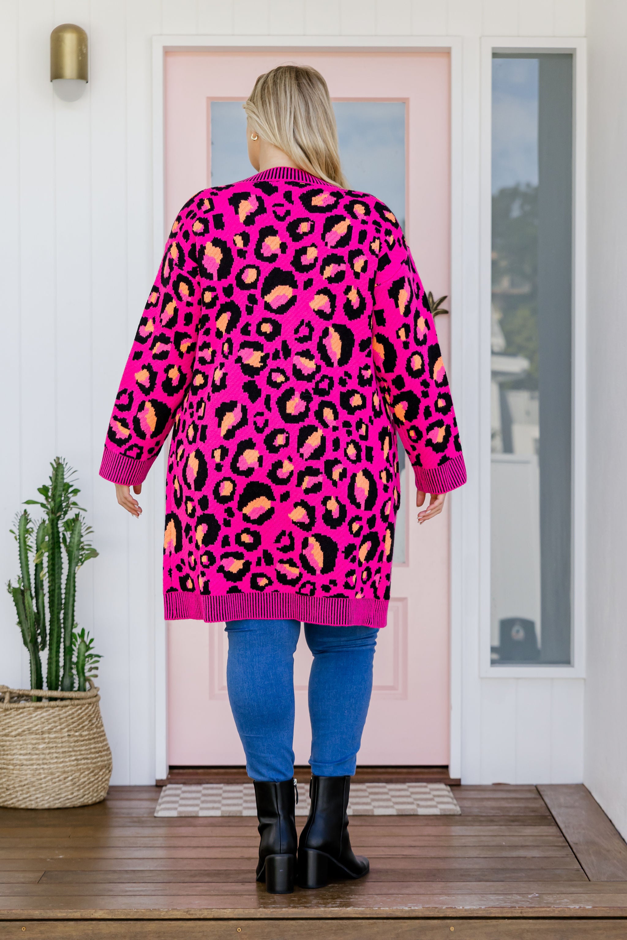Kasey Rainbow Darcy Cardi - Soft Pink Leopard Print Knit Cardigan for Women | Perfect for Casual Outfits, Office Wear & Cozy Layering