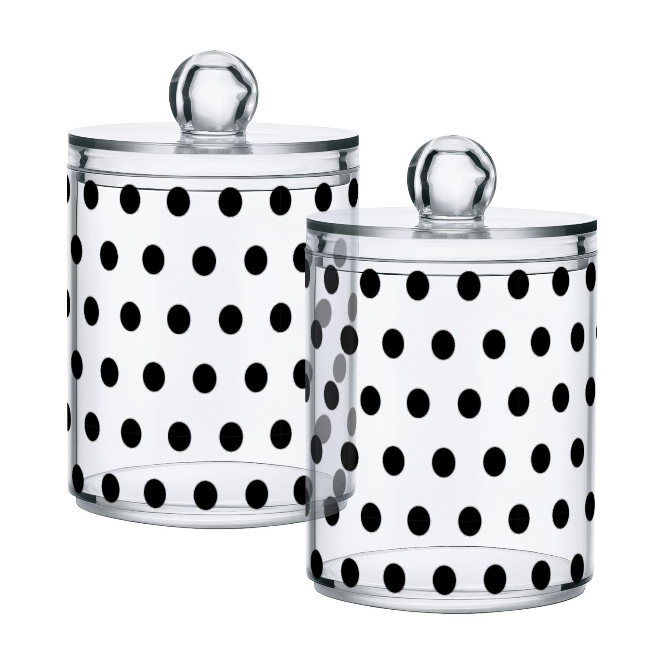 2 Pack Black Plastic Q-Tip Holders with Lids - Bathroom Organizer Canisters for Cotton Balls, Swabs, Pads & Dental Floss - Vanity Storage Jars for Countertop, Medicine Cabinet & Makeup Table Organization