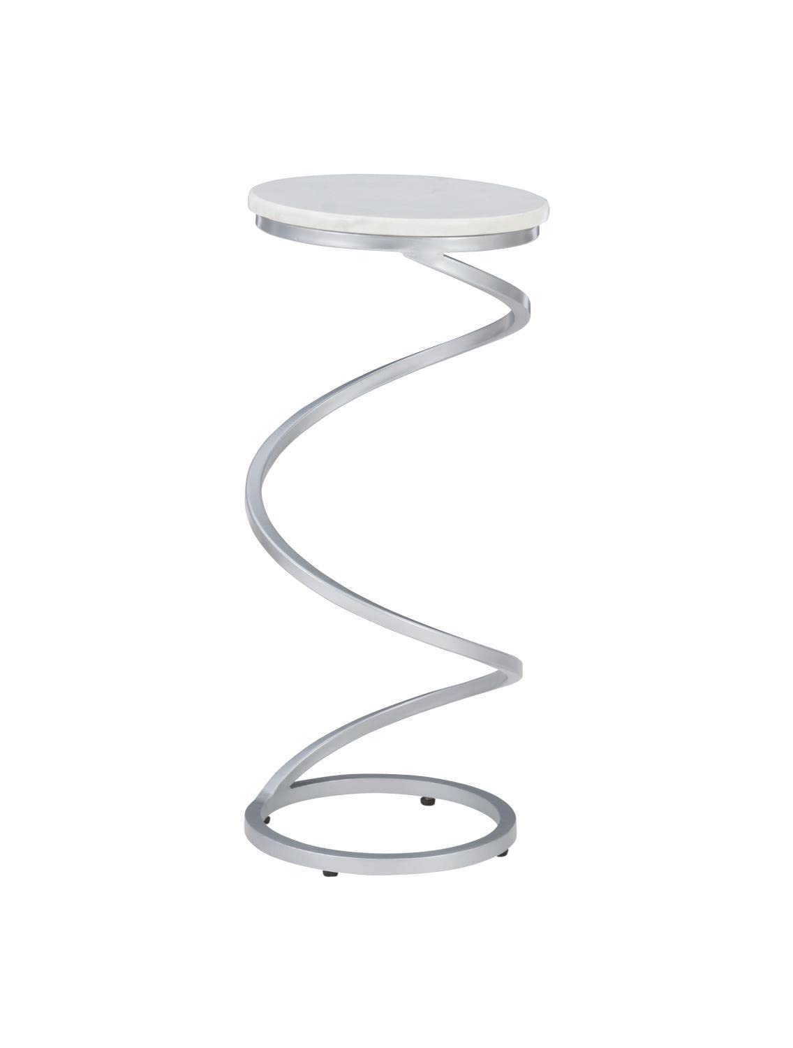 Powell Rian Spiral Drink Table with Silver White Marble Top - Modern Side Table for Living Room, Bedroom, or Patio - D1323A20WSB