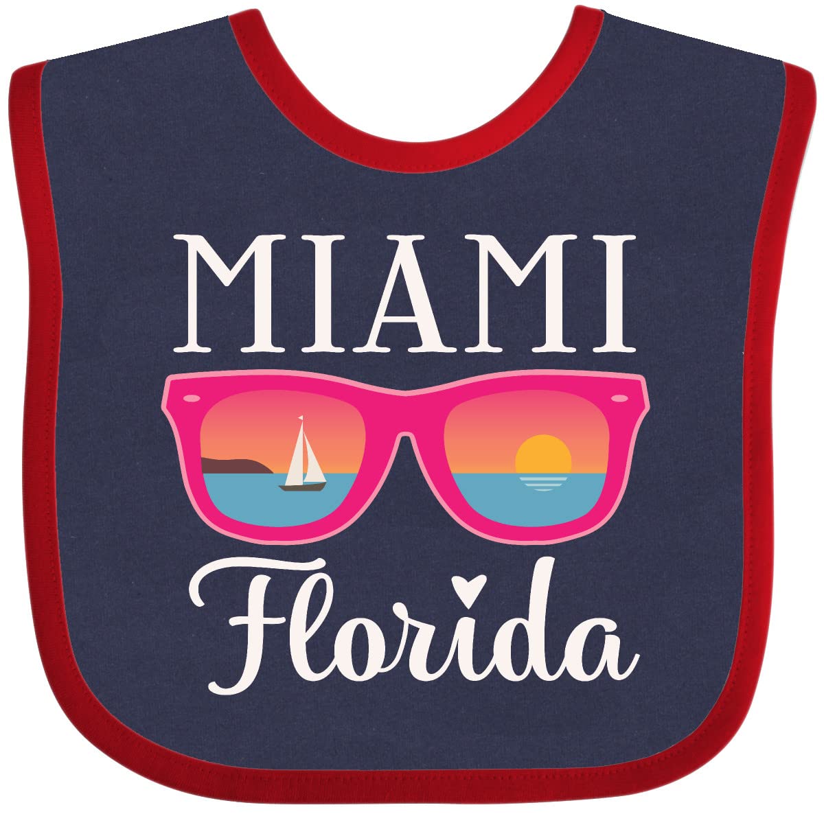 Inktastic Miami Florida Vacation Beach Trip Baby Bib - Soft Cotton Infant Feeding Bib for Boys & Girls - Perfect for Travel, Beach Outings & Family Trips