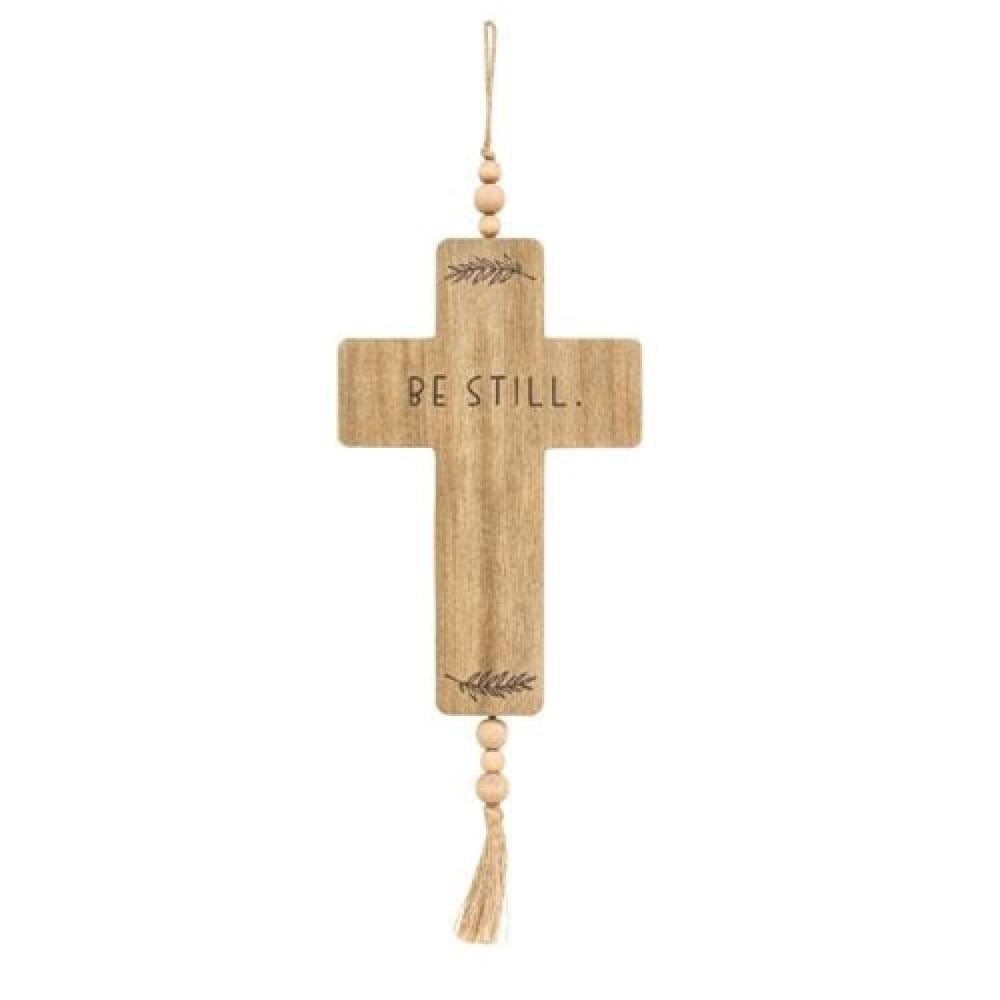Be Still Cross Wood Ornament with Beads & Tassel - Christian Home Decor, Wall Hanging for Bedroom, Living Room, and Prayer Space