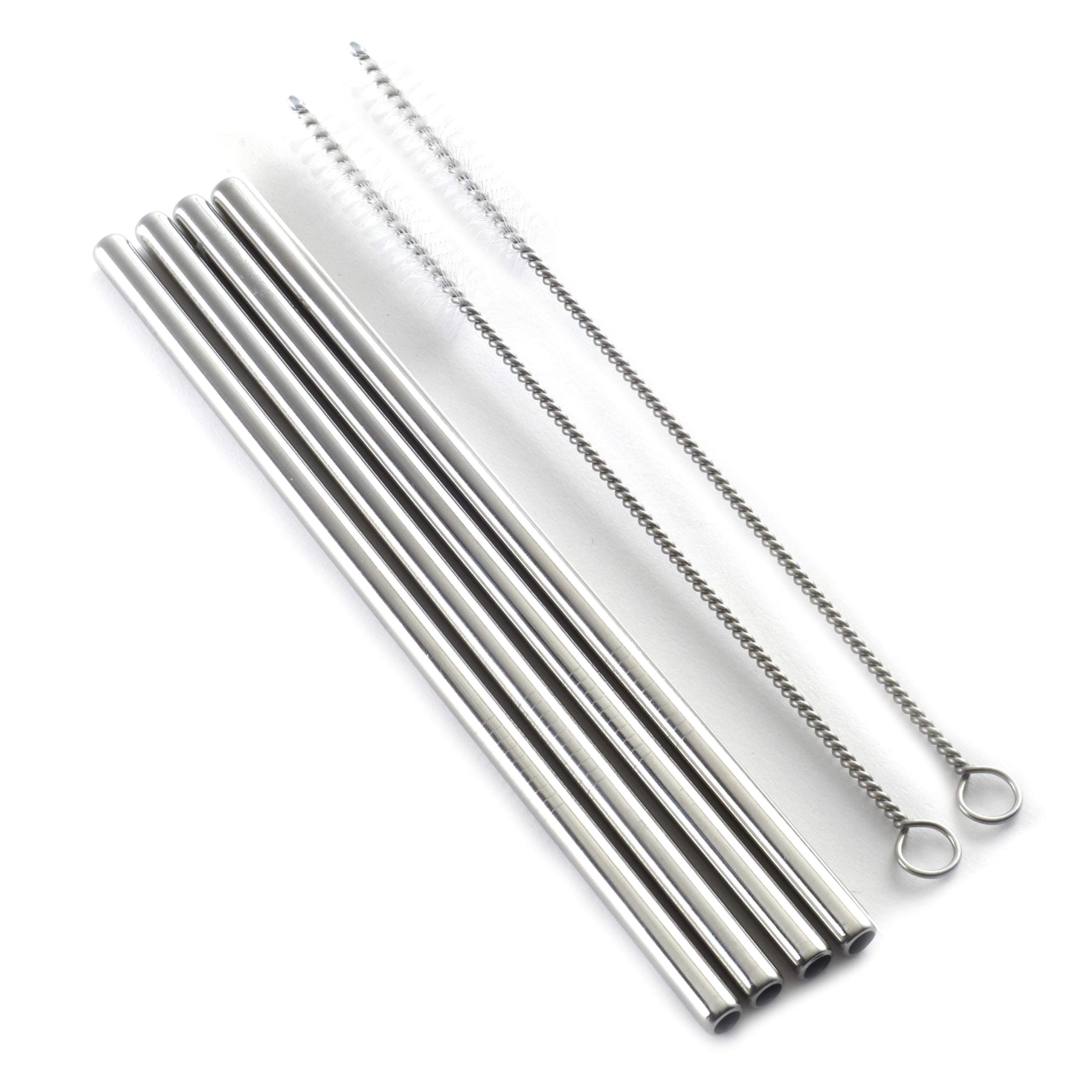 Norpro Stainless Steel Drinking Straws Set - 4 Reusable Metal Straws with 2 Cleaning Brushes for Smoothies, Iced Coffee & Cocktails | Eco-Friendly & BPA-Free