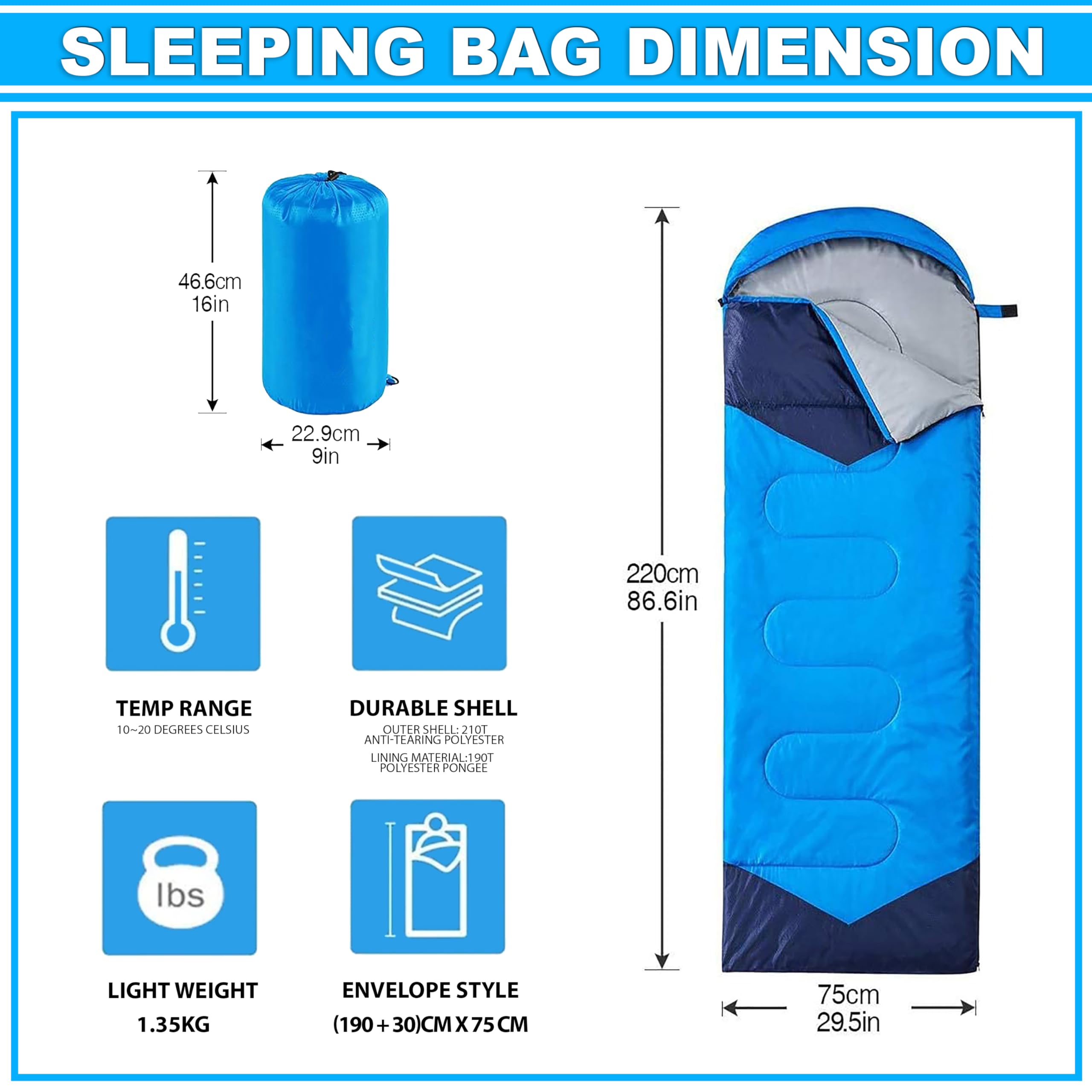 4 Season Waterproof Sleeping Bag for Adults & Kids - Lightweight Warm Cold Weather Camping Gear with Zippered Arm/Foot Holes - Perfect for Backpacking, Hiking, Travel & Outdoor Adventures