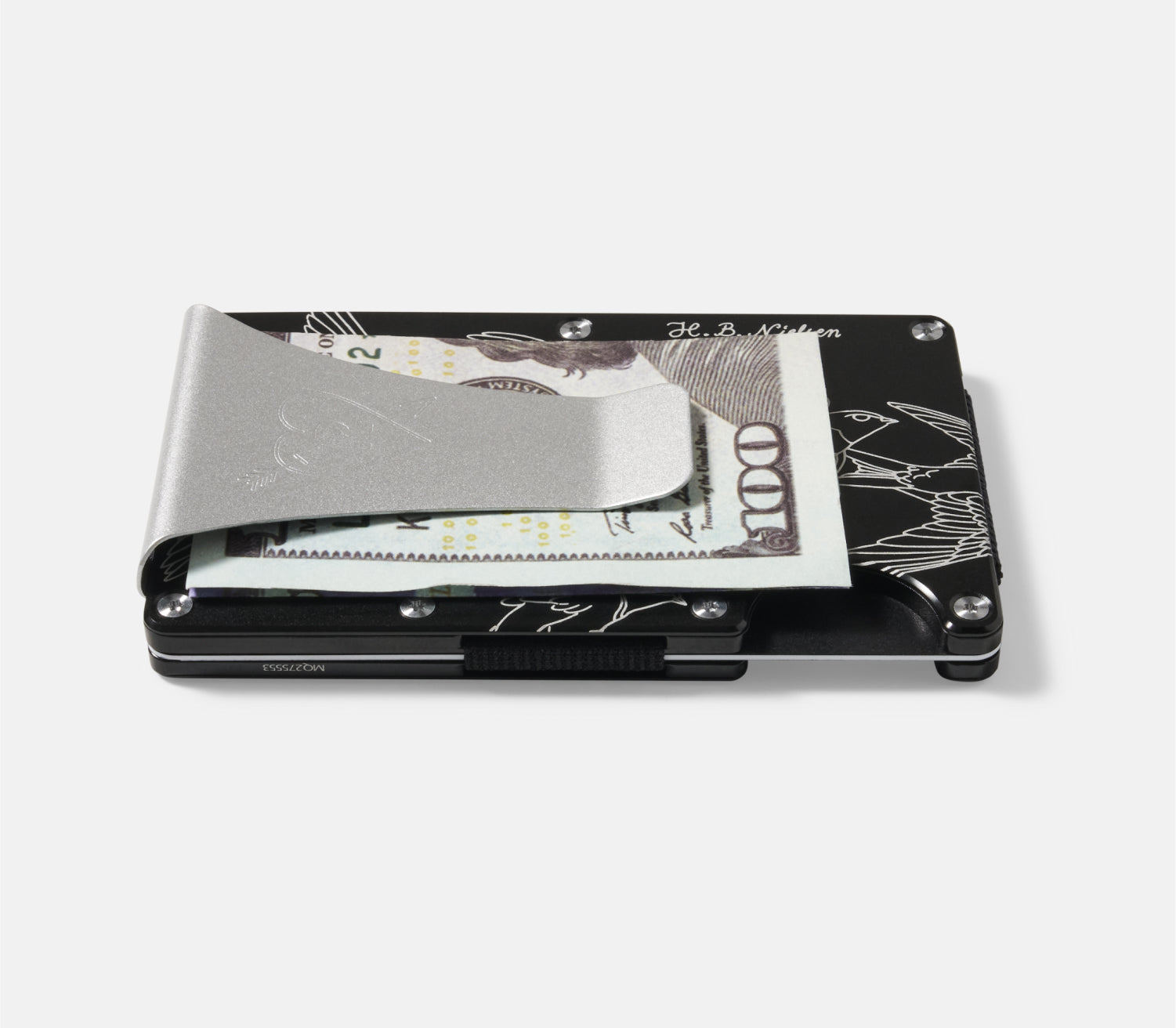Ridge Wallet H.B. Nielsen Silver Swallows - Slim RFID Blocking Metal Wallet for Men - Perfect for Everyday Carry, Travel & Minimalist Lifestyle