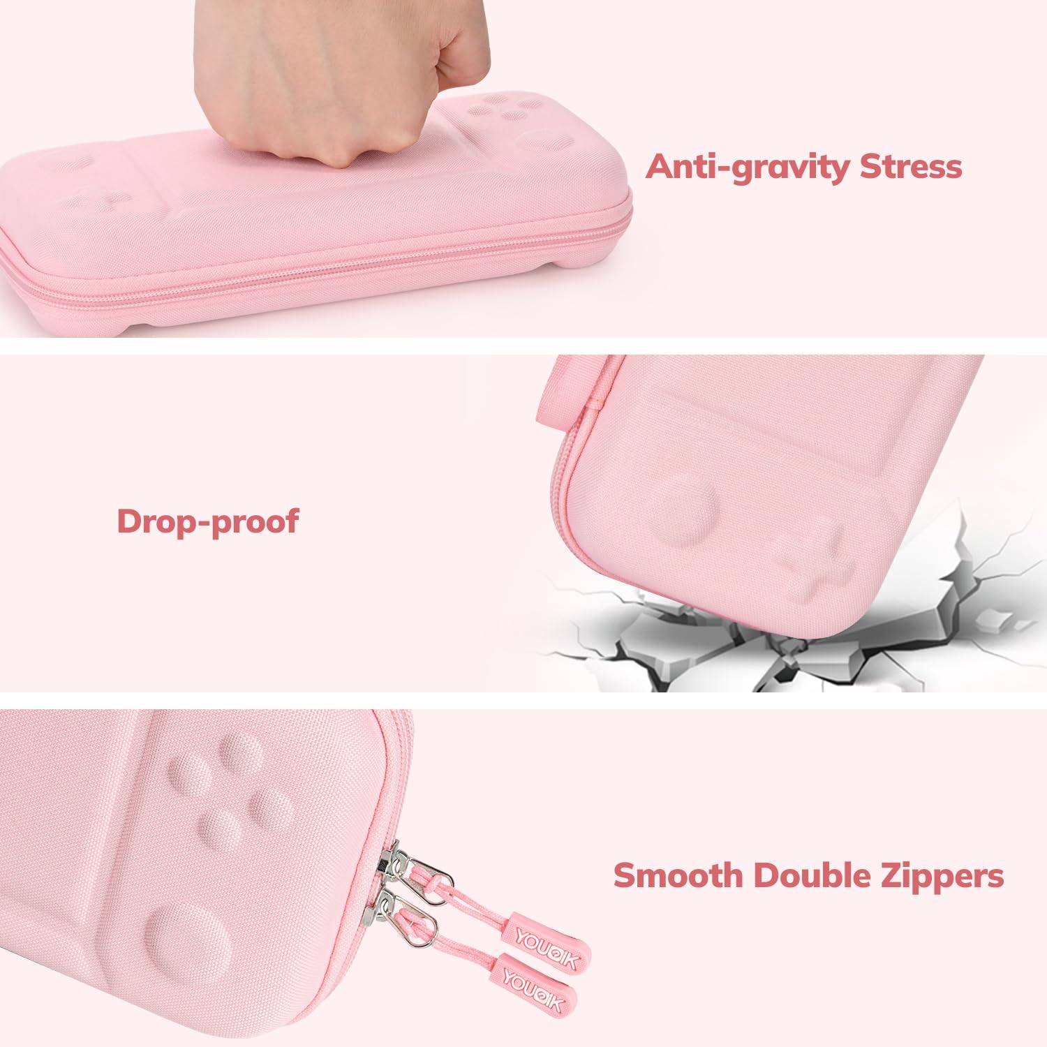 Younik Nintendo Switch Case for Switch 2017 - 14 in 1 Accessories Kit with Protective Cover, Screen Protector, Thumb Grips, Game Card Holder & Wrist Strap - Portable Travel Carrying Case (Pink Button Pattern) - Perfect for Gaming On-The-Go, Commuting & Travel Protection