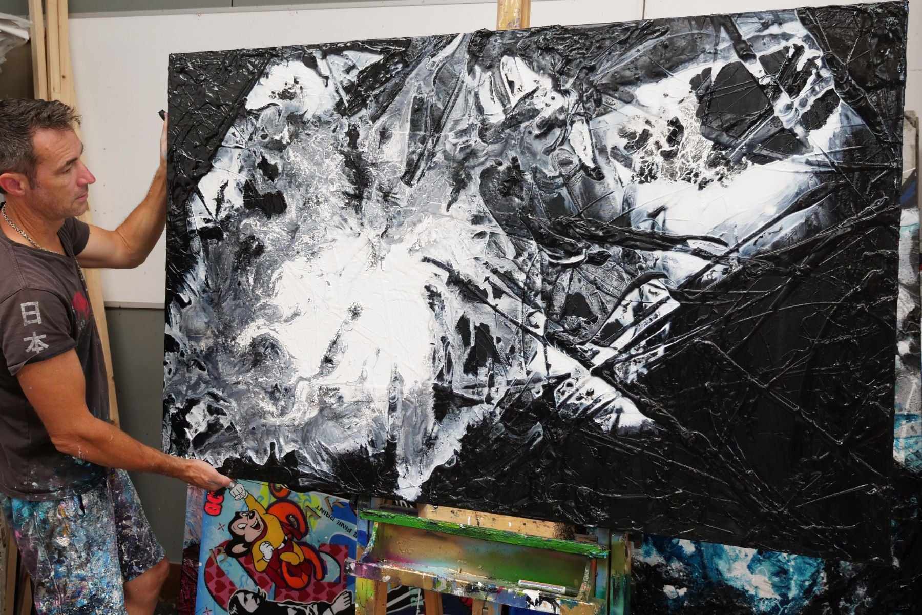 160cm x 100cm Black and White Textured Abstract Canvas Art Painting - Modern Home Decor for Living Room, Bedroom, Office Wall