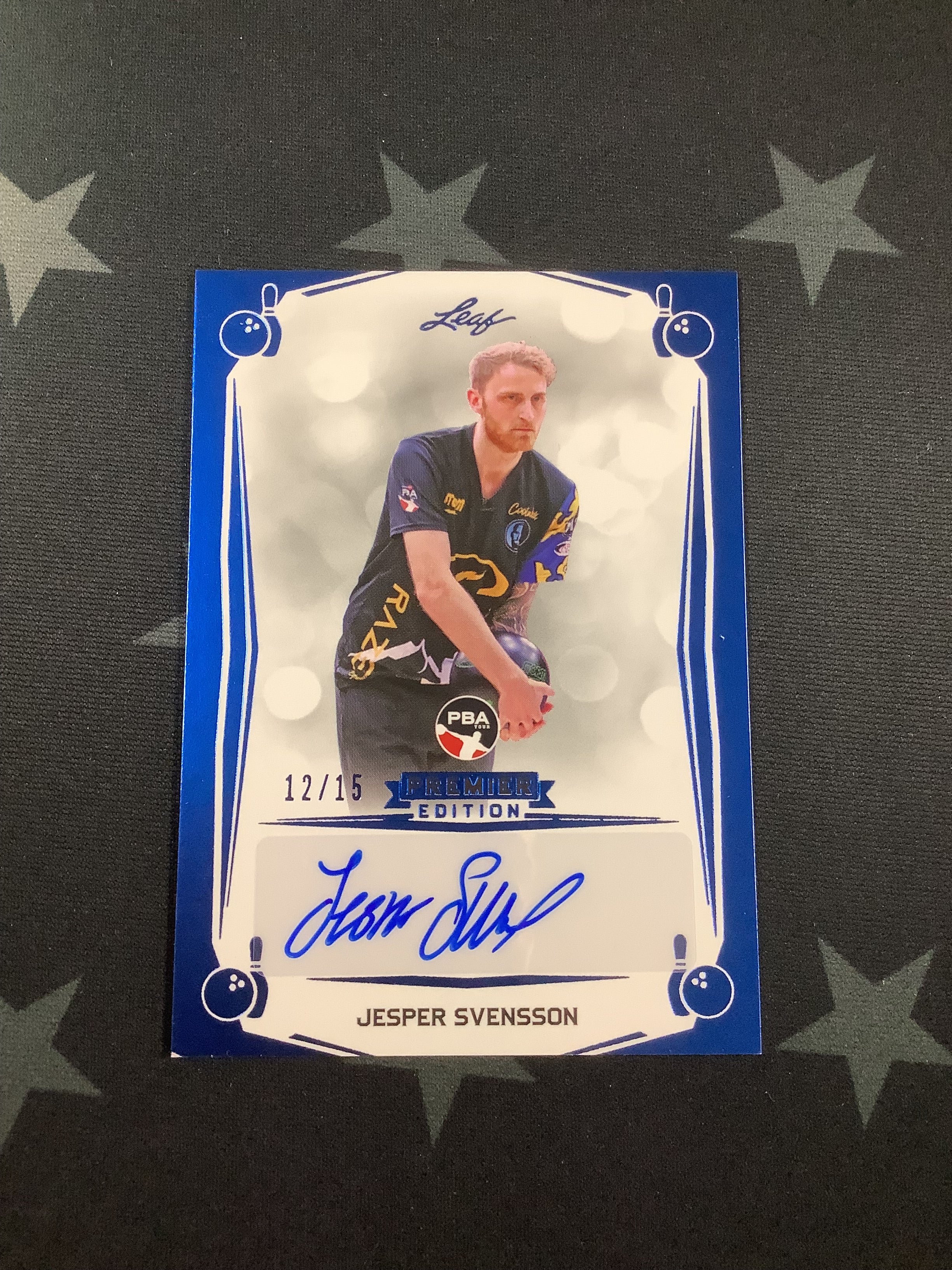 2023 Leaf Premier Edition PBA Jesper Svensson Autograph Blue Parallel #12/15 - Rare Bowling Trading Card for Collectors & Sports Fans