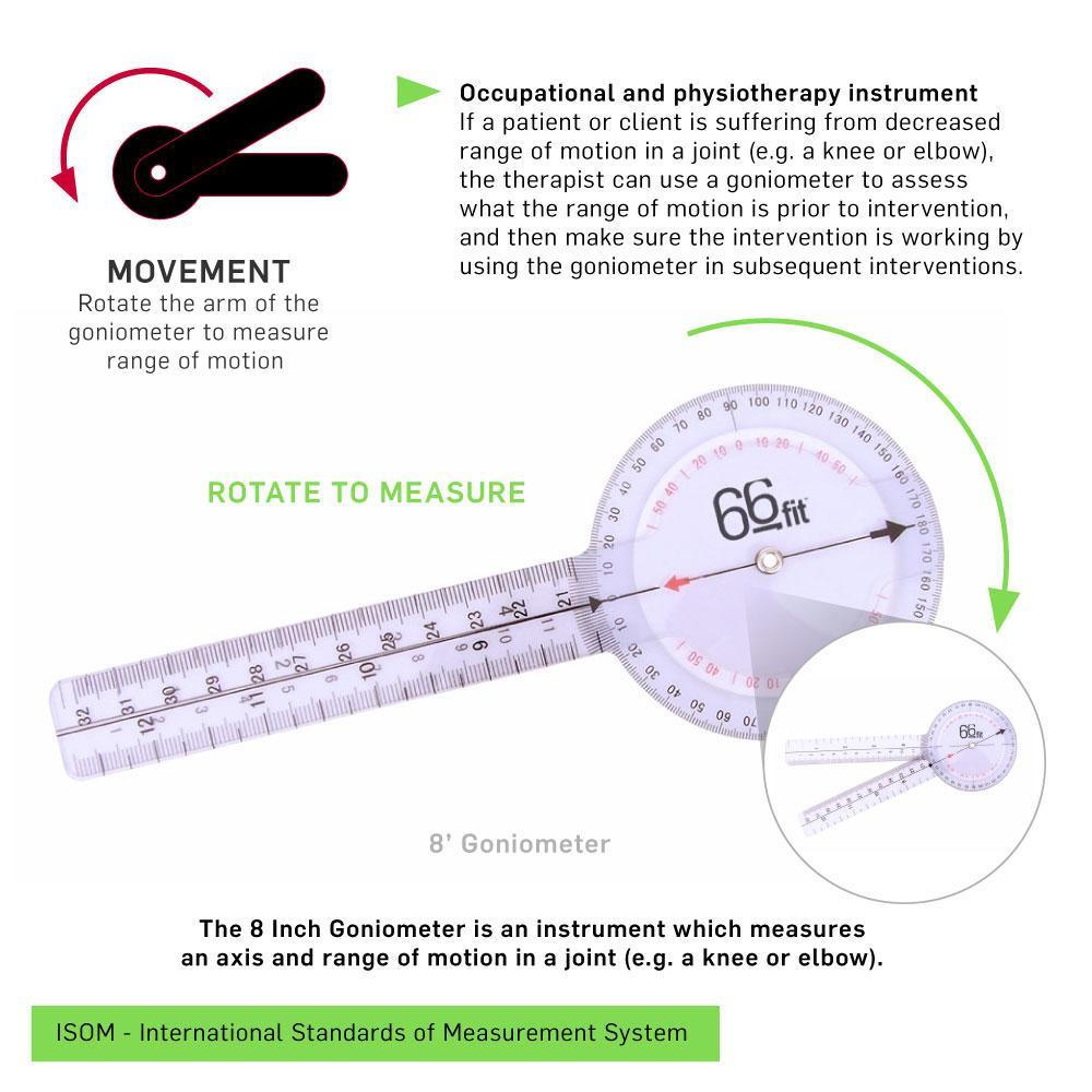 66fit Plastic Goniometer - 8 Inch Angle Measurement Tool for Physical Therapy, Fitness Training & Medical Use