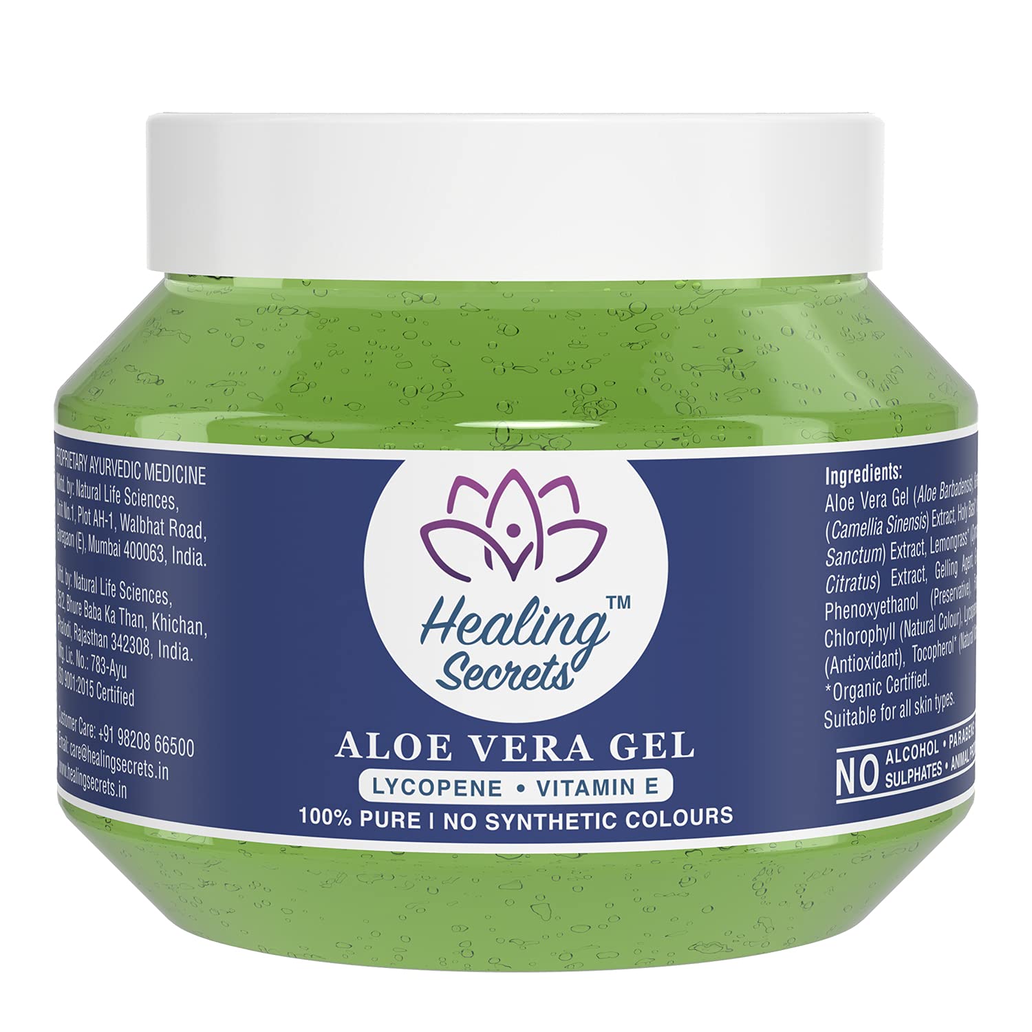 Pure Aloe Vera Gel 250g - Natural Skin Care for Face, Body & Hair | Enriched with Lycopene & Vitamin E | No Synthetic Colors | Soothing Sunburn Relief, Moisturizer & Hair Treatment | Multipurpose Healing Gel for Dry Skin & Scalp