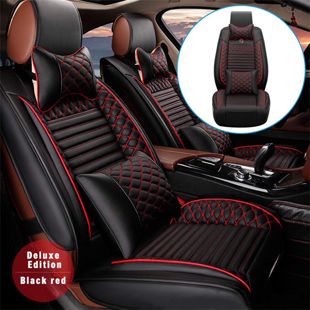 Premium 5-Seat Luxury Leather Car Seat Covers Full Set - Compatible with Jeep Grand Cherokee, Wrangler, Patriot, Sahara, Rubicon & Commander - Auto Seat Protector & Padding (Black) - Perfect for Off-Roading, Daily Commuting & Family Road Trips