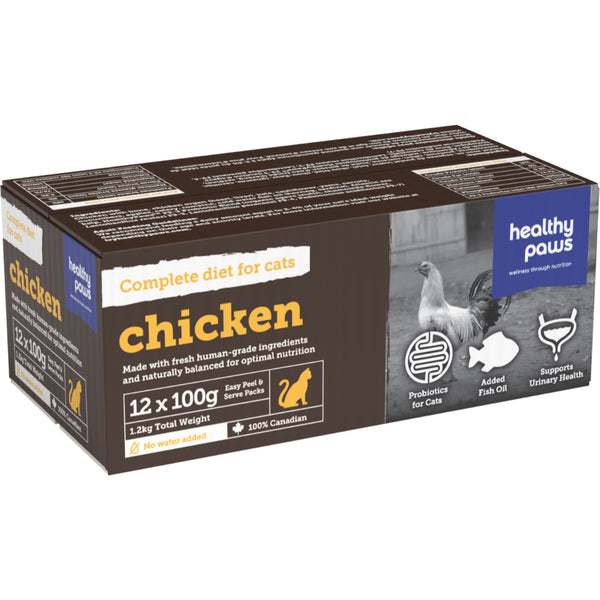 Healthy Paws Complete Dinner Chicken Cat Food - Grain-Free, Natural Ingredients, 12 Pack (100g Each) | Perfect for Indoor Cats, Weight Management & Sensitive Stomachs