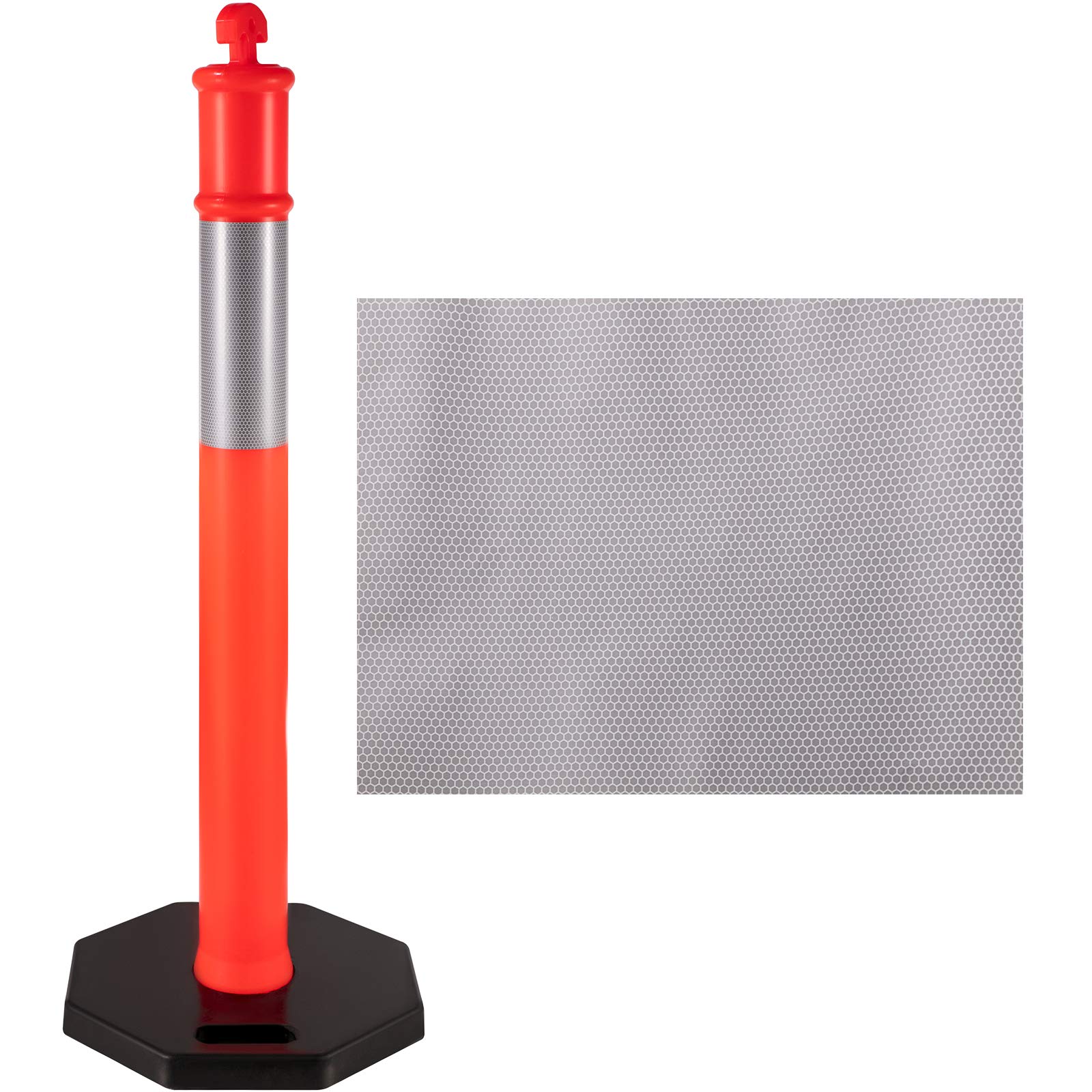 VEVOR 12-Pack 44-Inch Traffic Delineator Posts with 10-Inch Reflective Bands & 16-Inch Rubber Base - Heavy Duty Channelizer Cones for Construction Sites, Parking Lots, Road Safety, and Facility Management